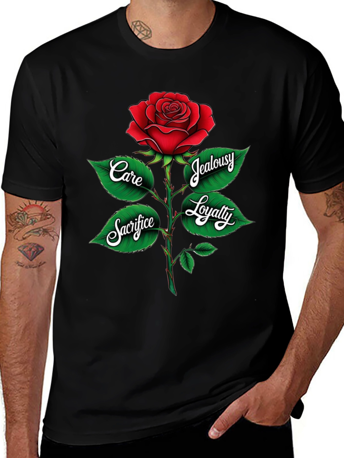 Rose Graphic Tee: Care, Sacrifice, Loyalty & Jealousy