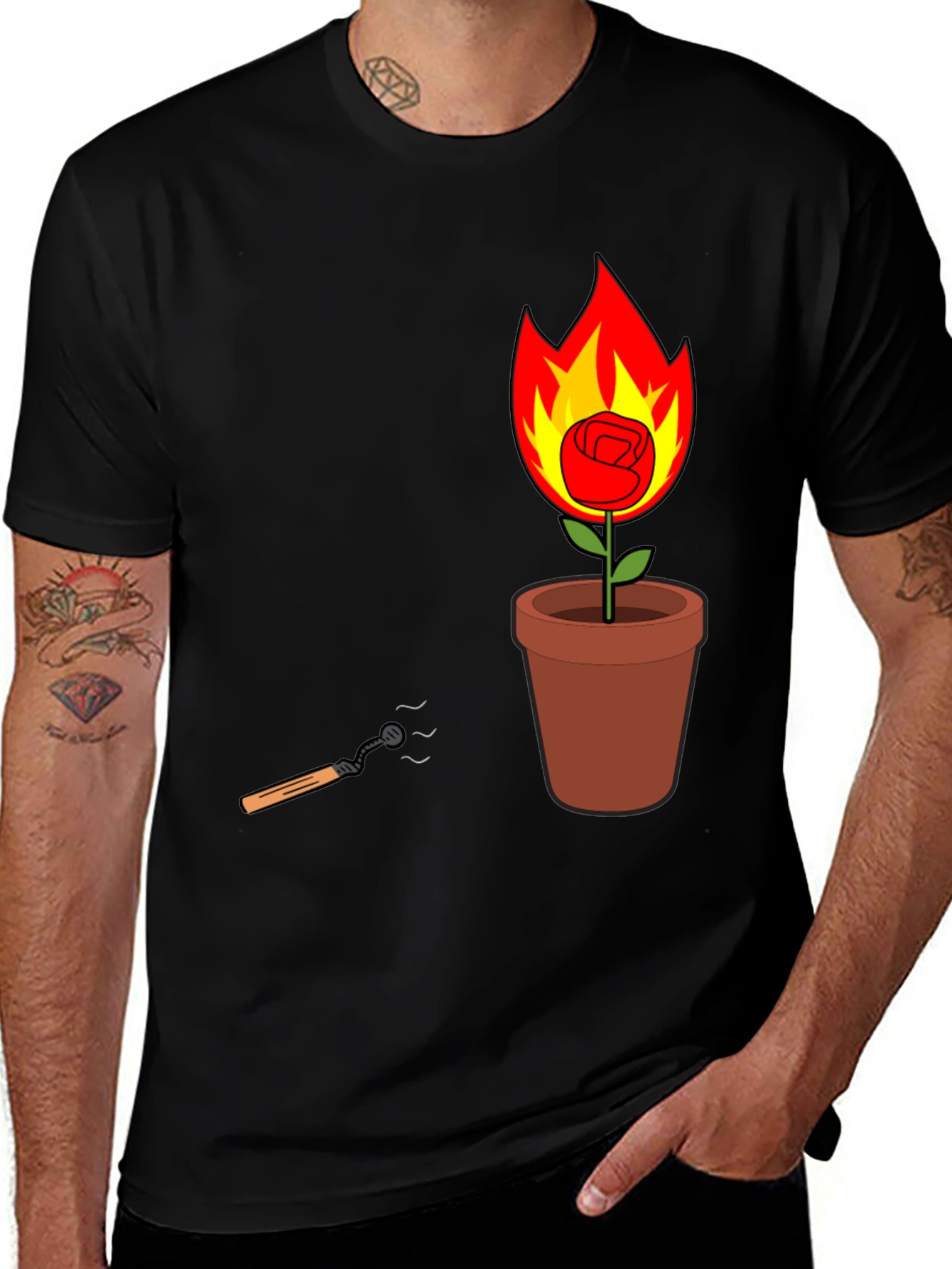 Variant 29 of Flaming Rose in Pot Graphic Tee