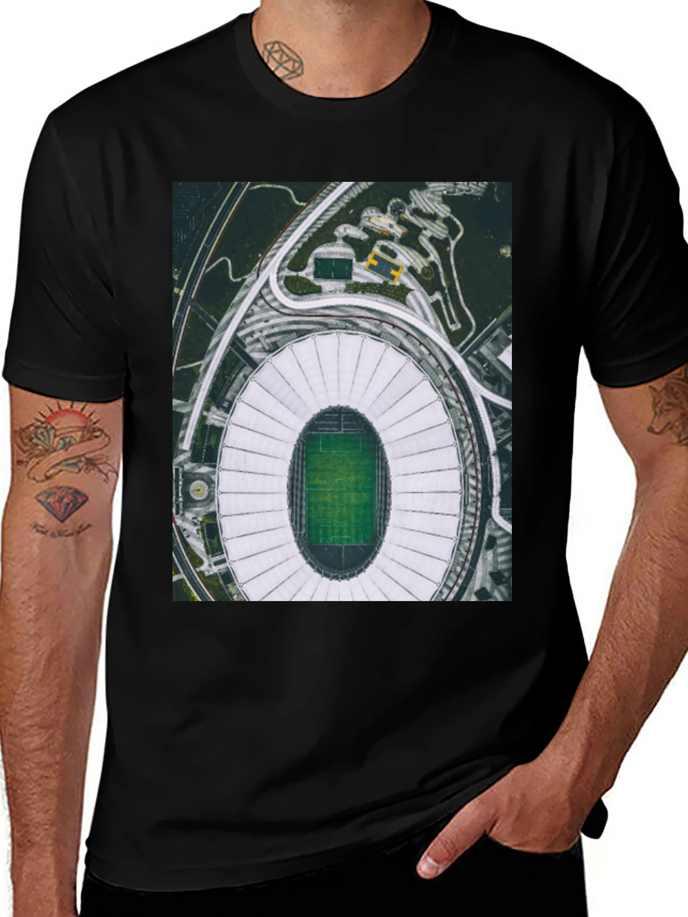 Variant 26 of Stadium Graphic Tee - Black Cotton Blend Shirt