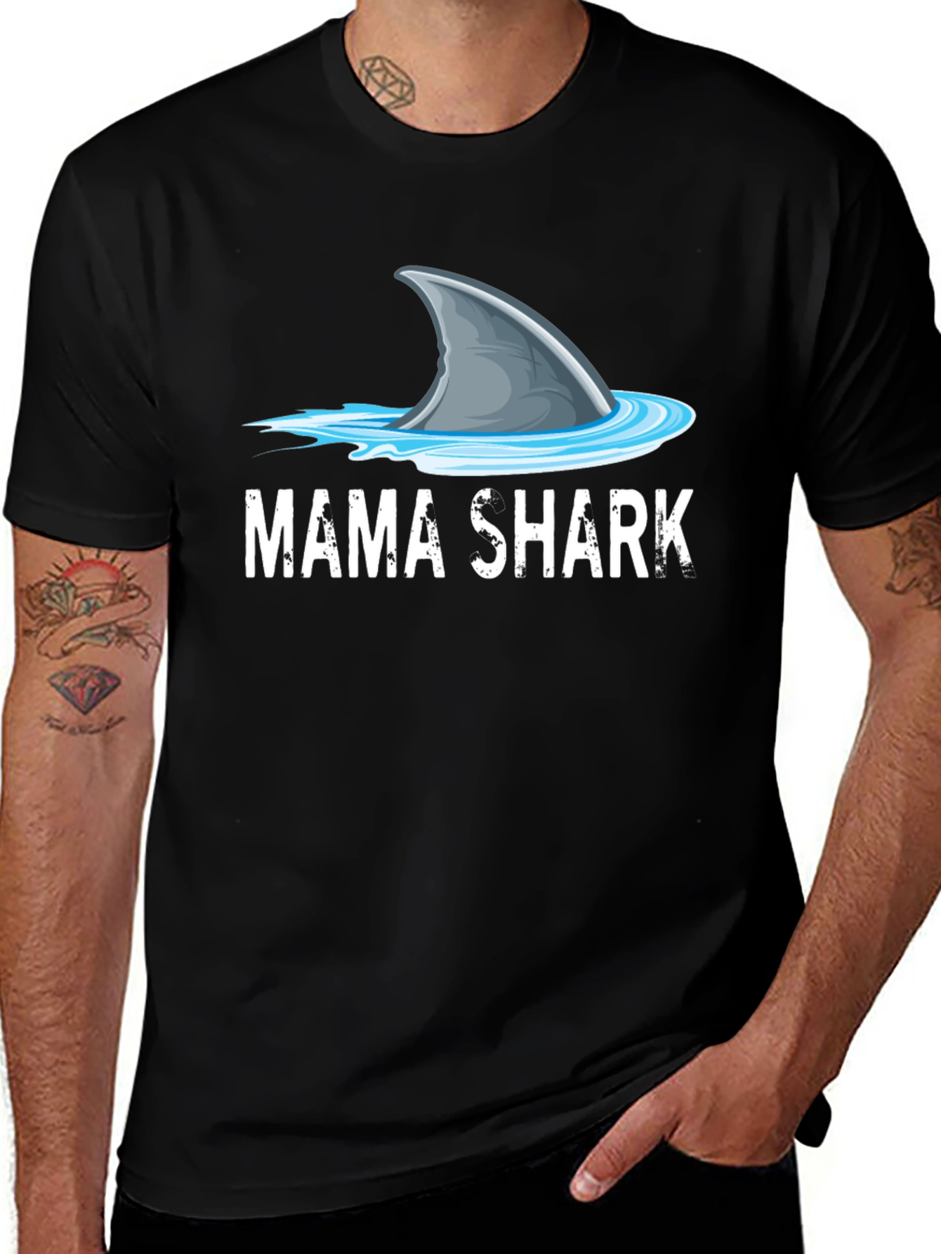 Variant 5 of Mama Shark Graphic Tee - Men's Black Cotton T-Shirt