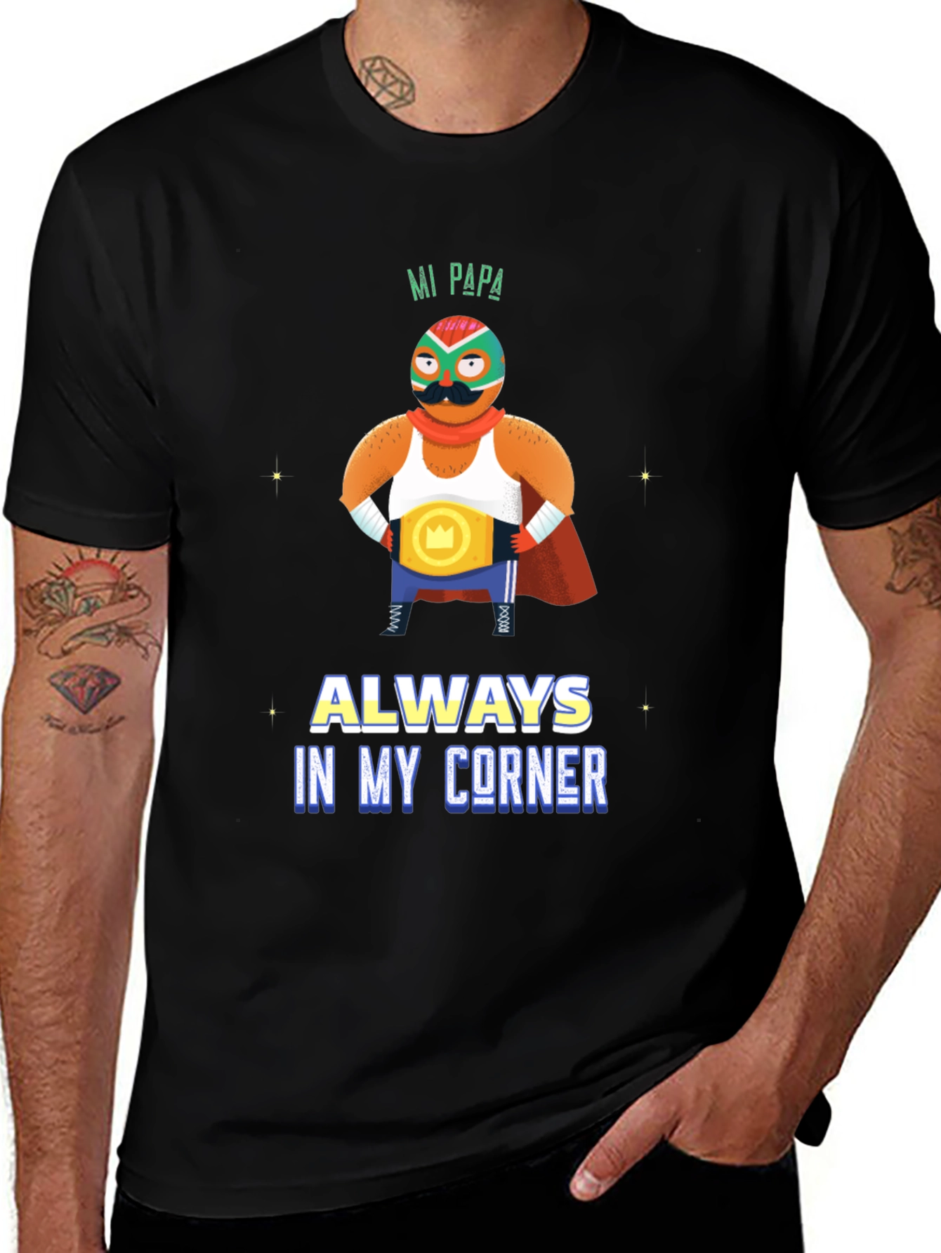 Mi Papa Always In My Corner Black T-Shirt