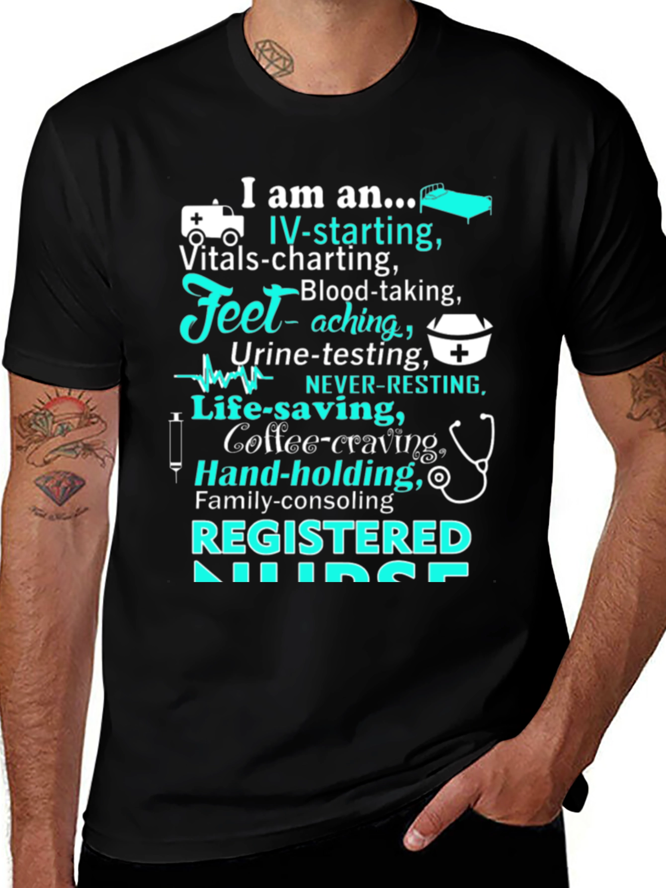 Black Registered Nurse Novelty T-Shirt main image
