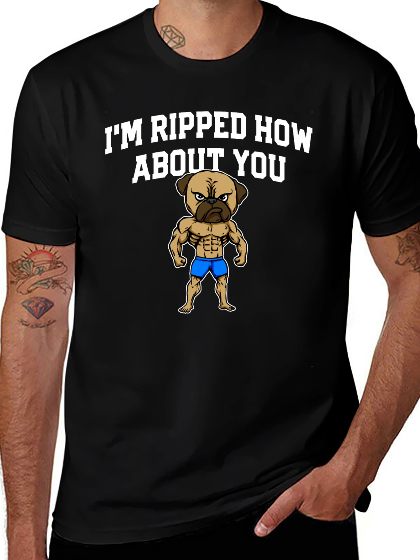 Variant 30 of Ripped Pug T-Shirt - Funny Workout Tee