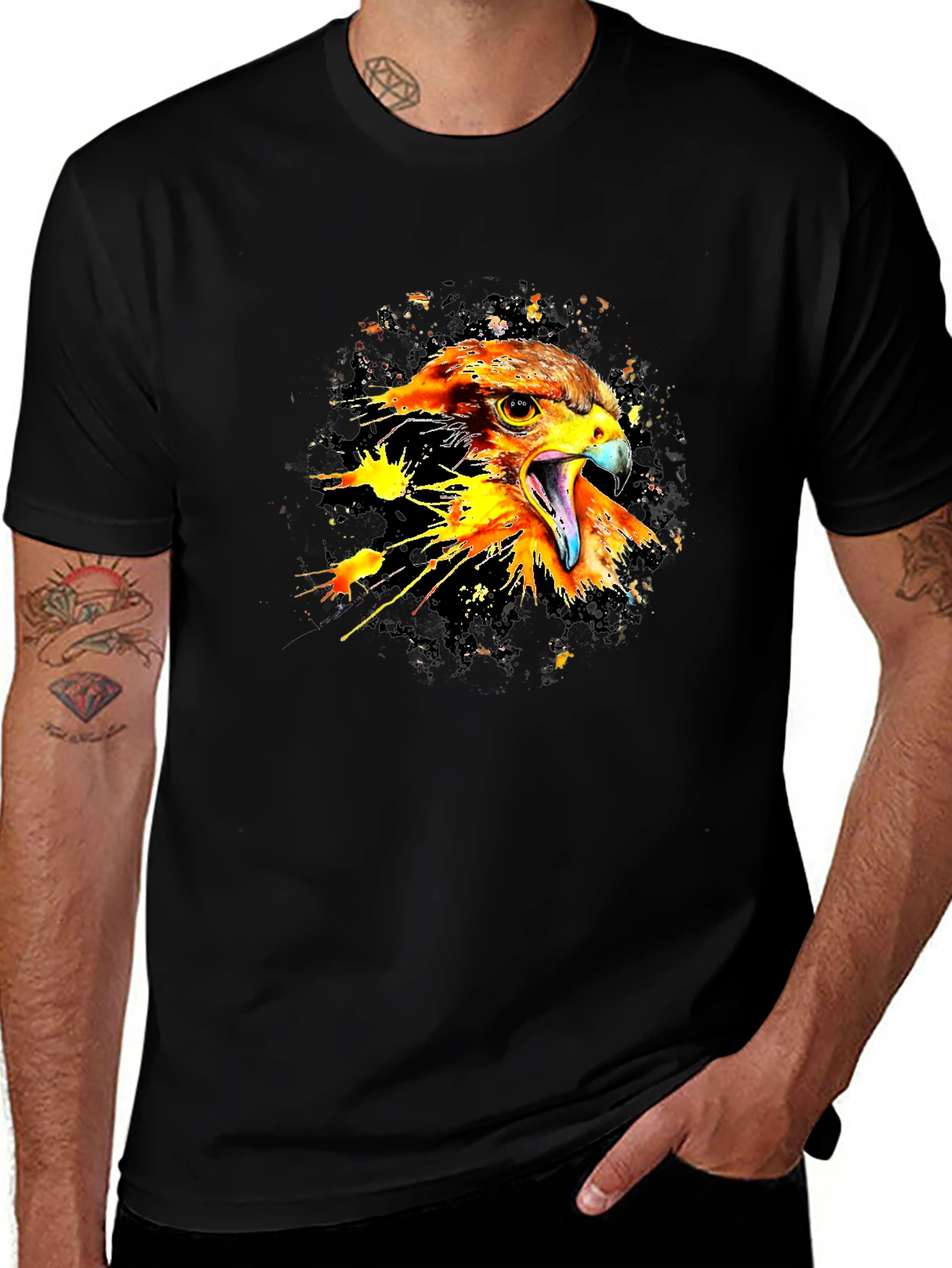 Variant 18 of Vibrant Eagle Graphic Tee - Stylish Men's Black T-Shirt