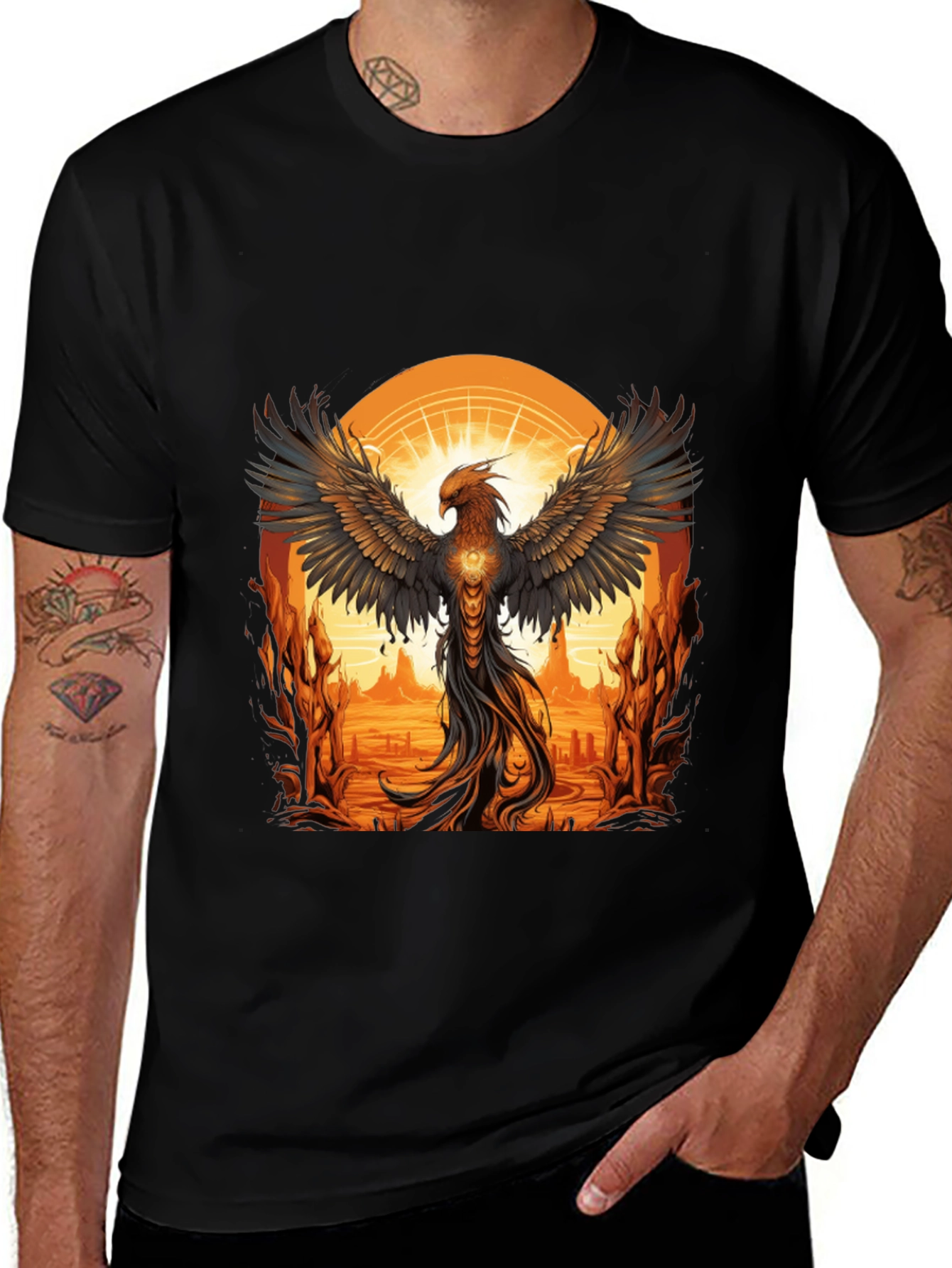 Variant 18 of Phoenix Rising Graphic Tee - Black Cotton