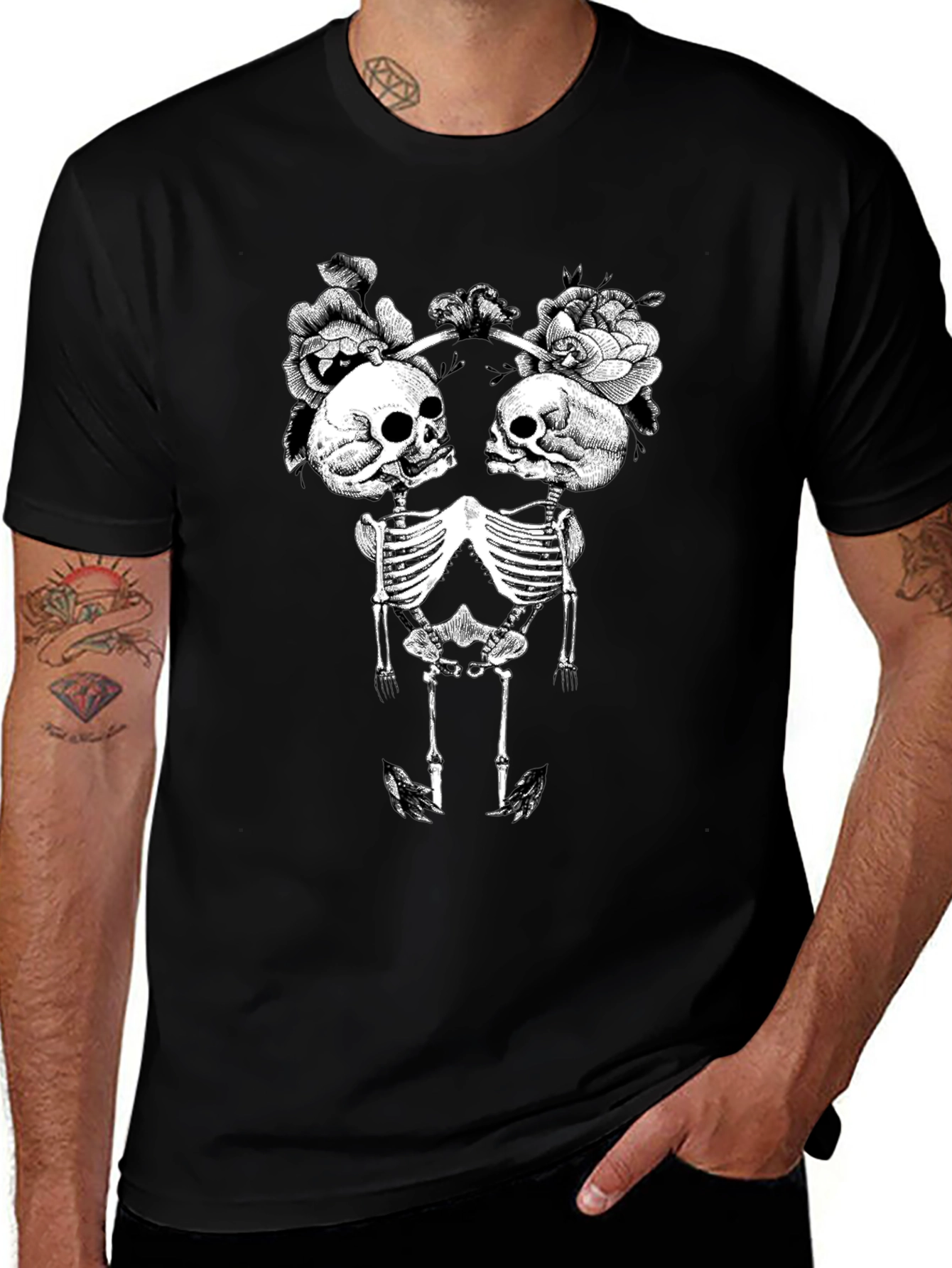 Variant 28 of Floral Skull Skeleton Graphic Tee