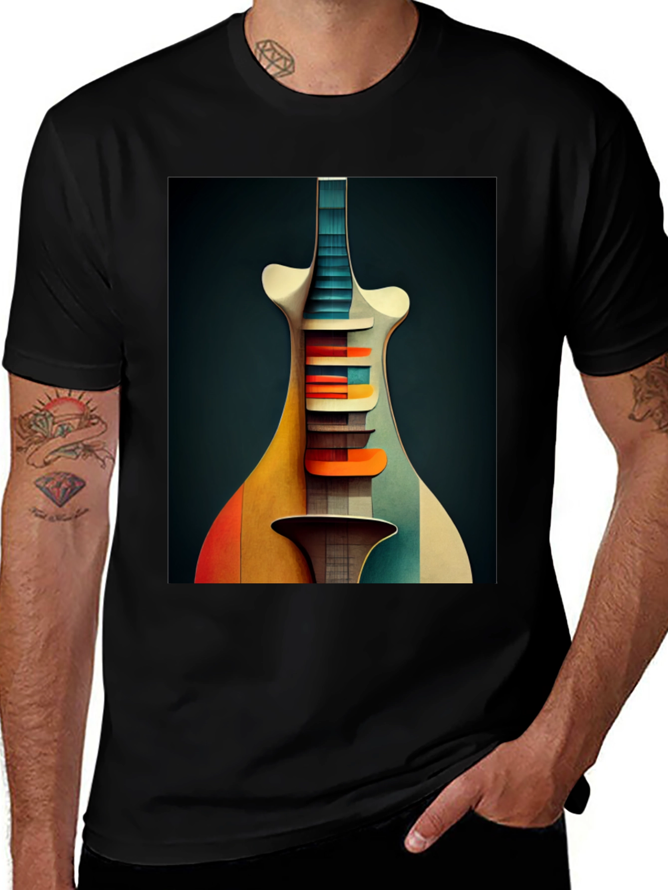 Variant 14 of Abstract Guitar Graphic Tee - Modern Art Shirt