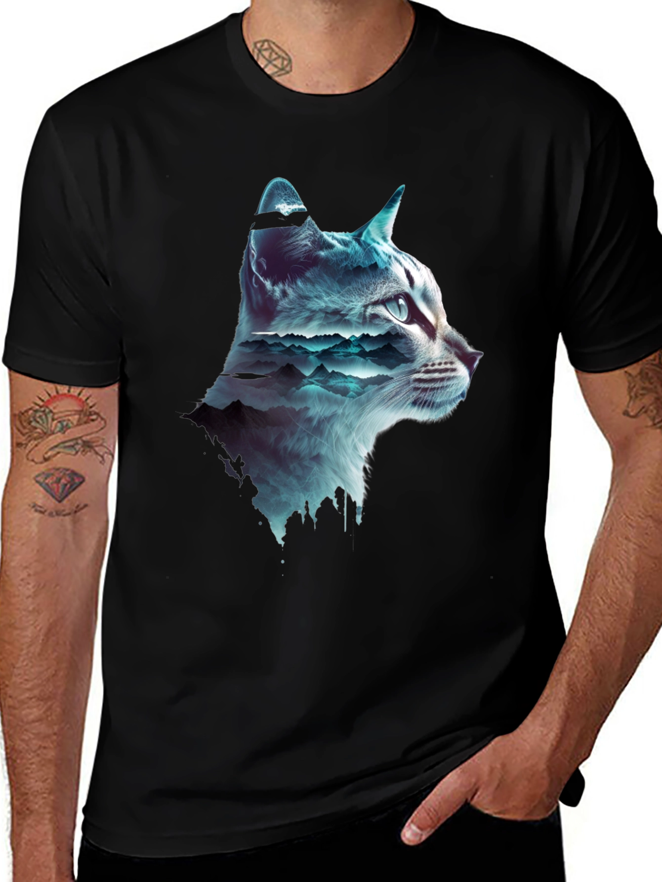 Variant 21 of Cat Silhouette Mountainscape T-Shirt
