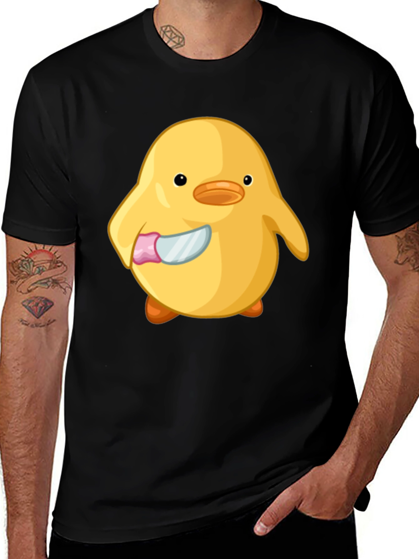 Duck with Knife T-Shirt - Funny Cartoon Bird Tee