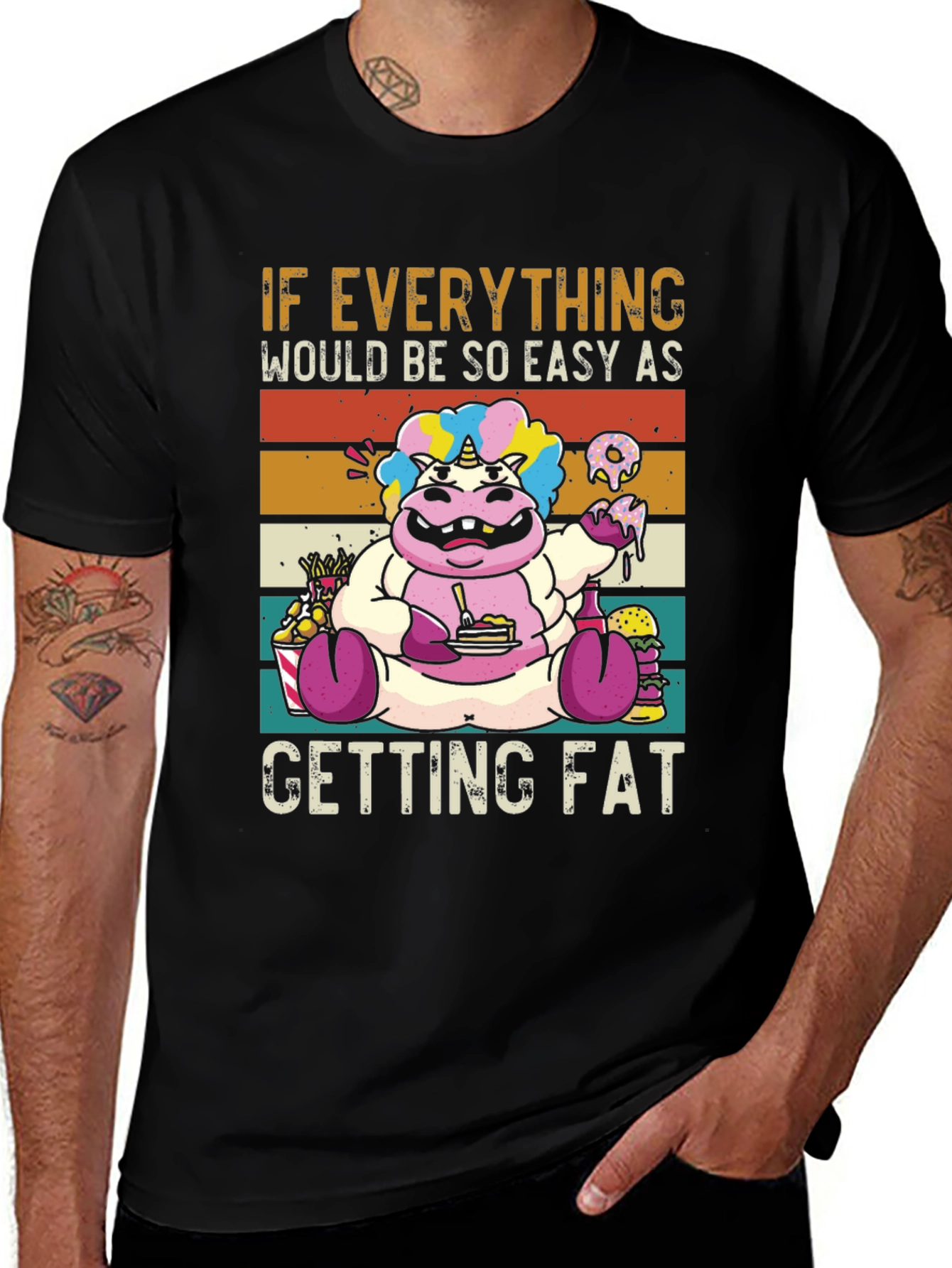 Variant 11 of Funny Unicorn Hippo Easy Getting Fat Graphic T-Shirt