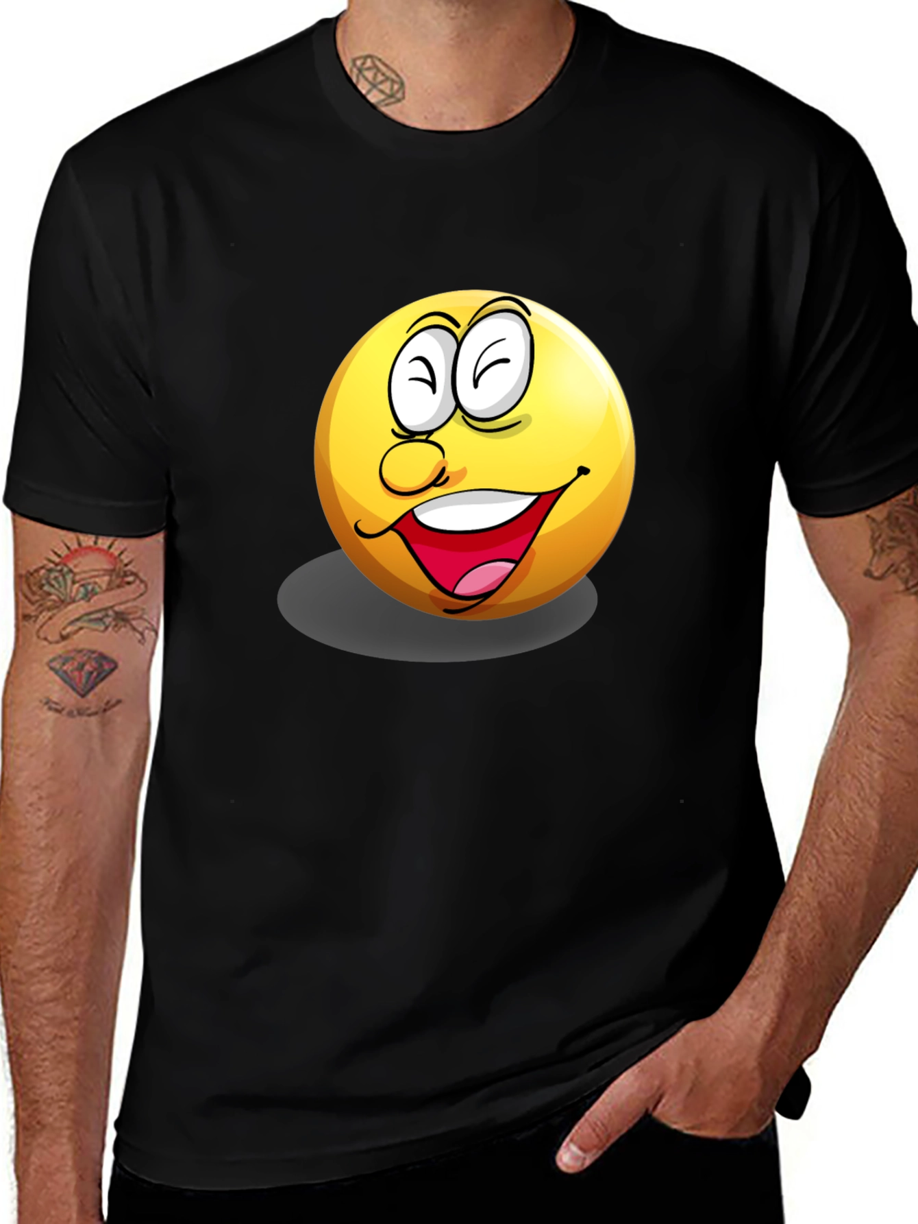 Variant 11 of Happy Emoji Graphic Tee - Black Short Sleeve Shirt
