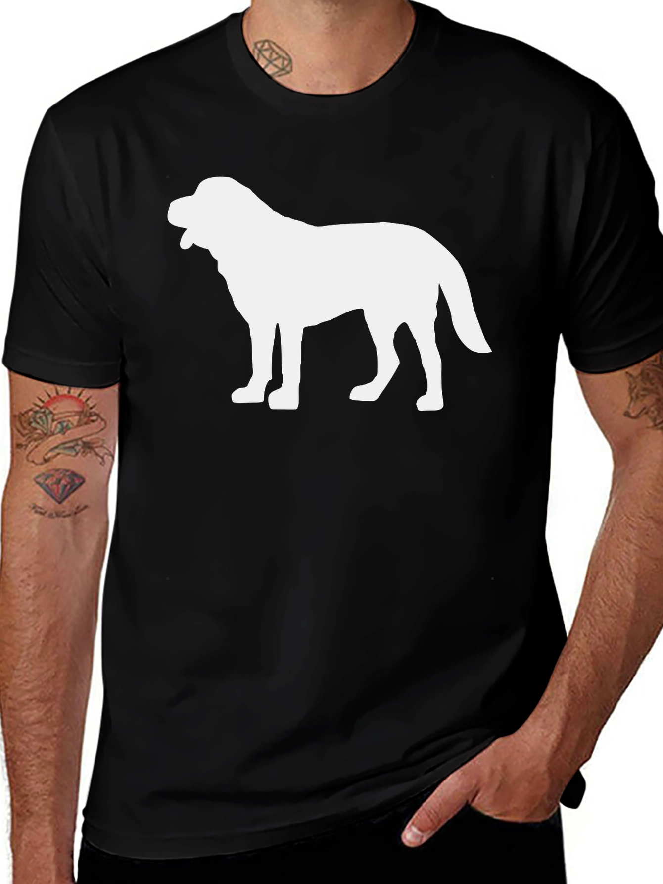 Variant 28 of Dog Silhouette Black T-Shirt - Men's Crew Neck Tee