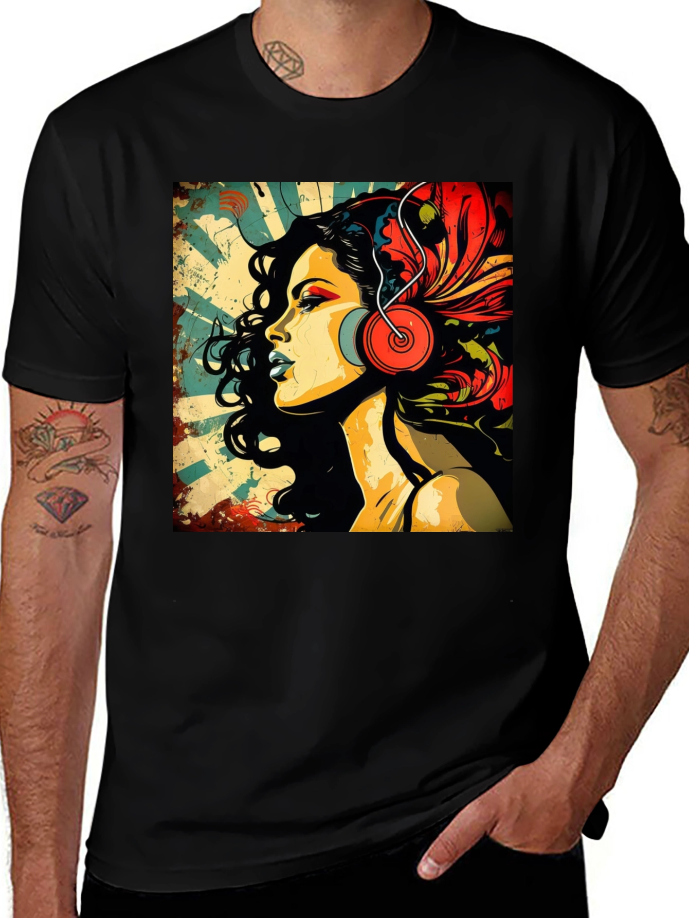 Variant 25 of Retro Woman with Headphones Graphic Tee