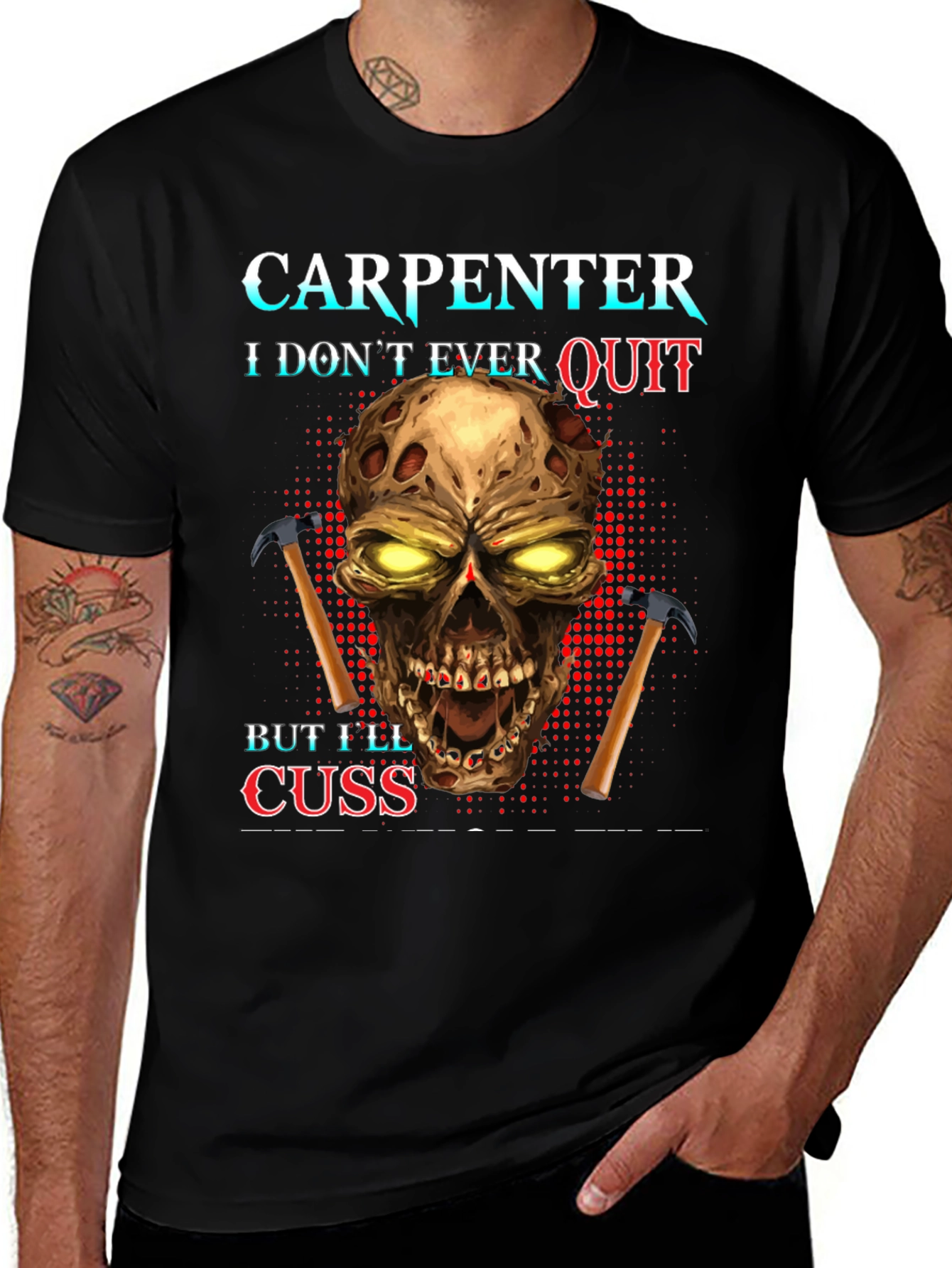 Variant 5 of Carpenter Skull Graphic T-Shirt - Never Quit
