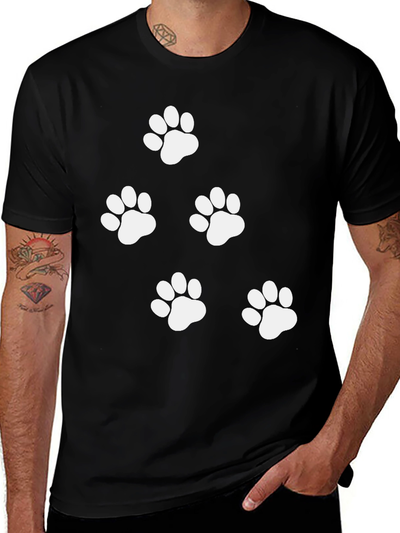 Variant 23 of Paw Print T-Shirt - Black Cotton Tee for Animal Lovers