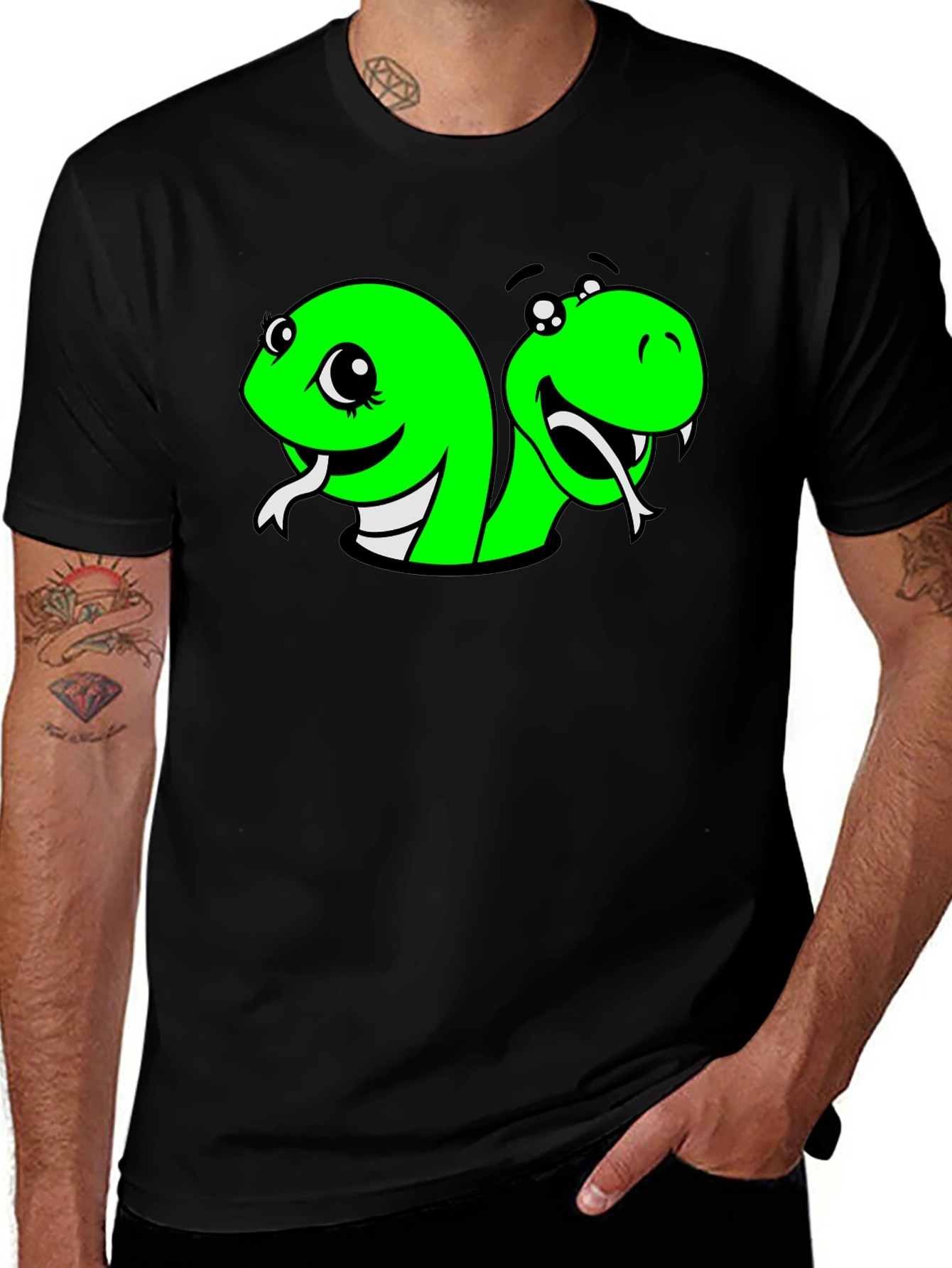 Variant 9 of Cartoon Snake Graphic Black T-Shirt