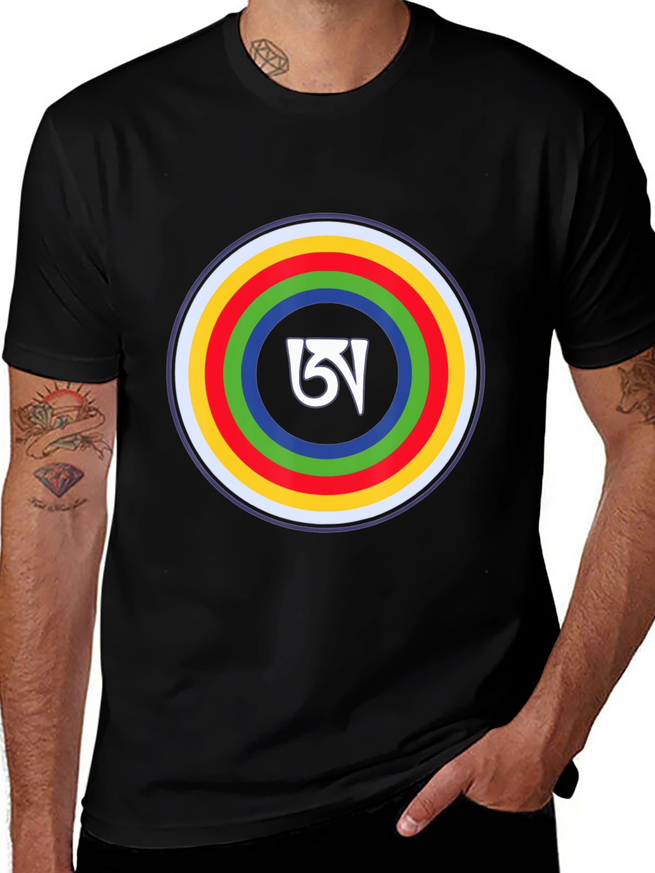 Tibetan Symbol T-Shirt -  Colorful Om Mani Padme Hum Design