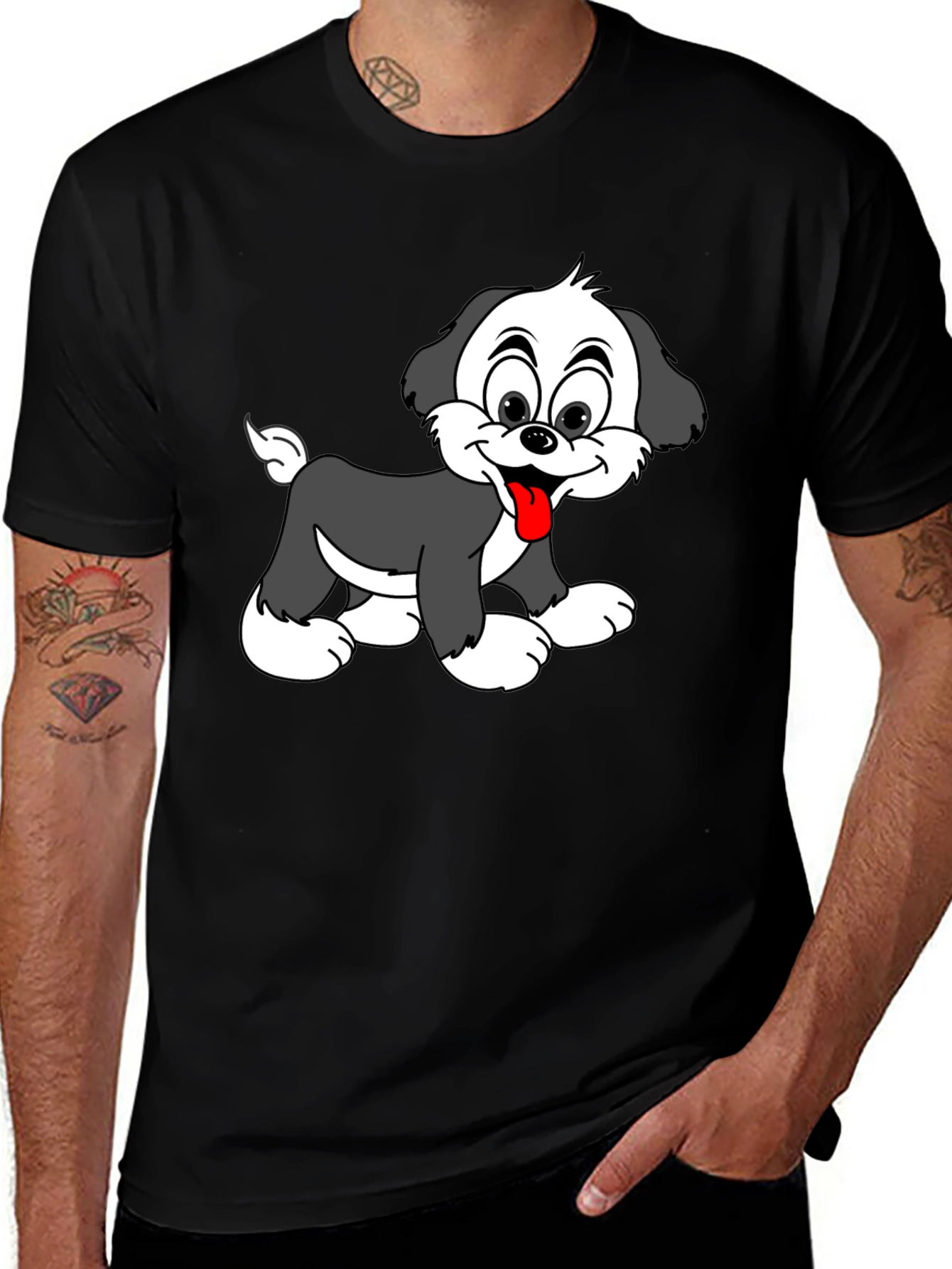 Variant 16 of Cute Puppy Graphic Tee - Black Cotton Blend