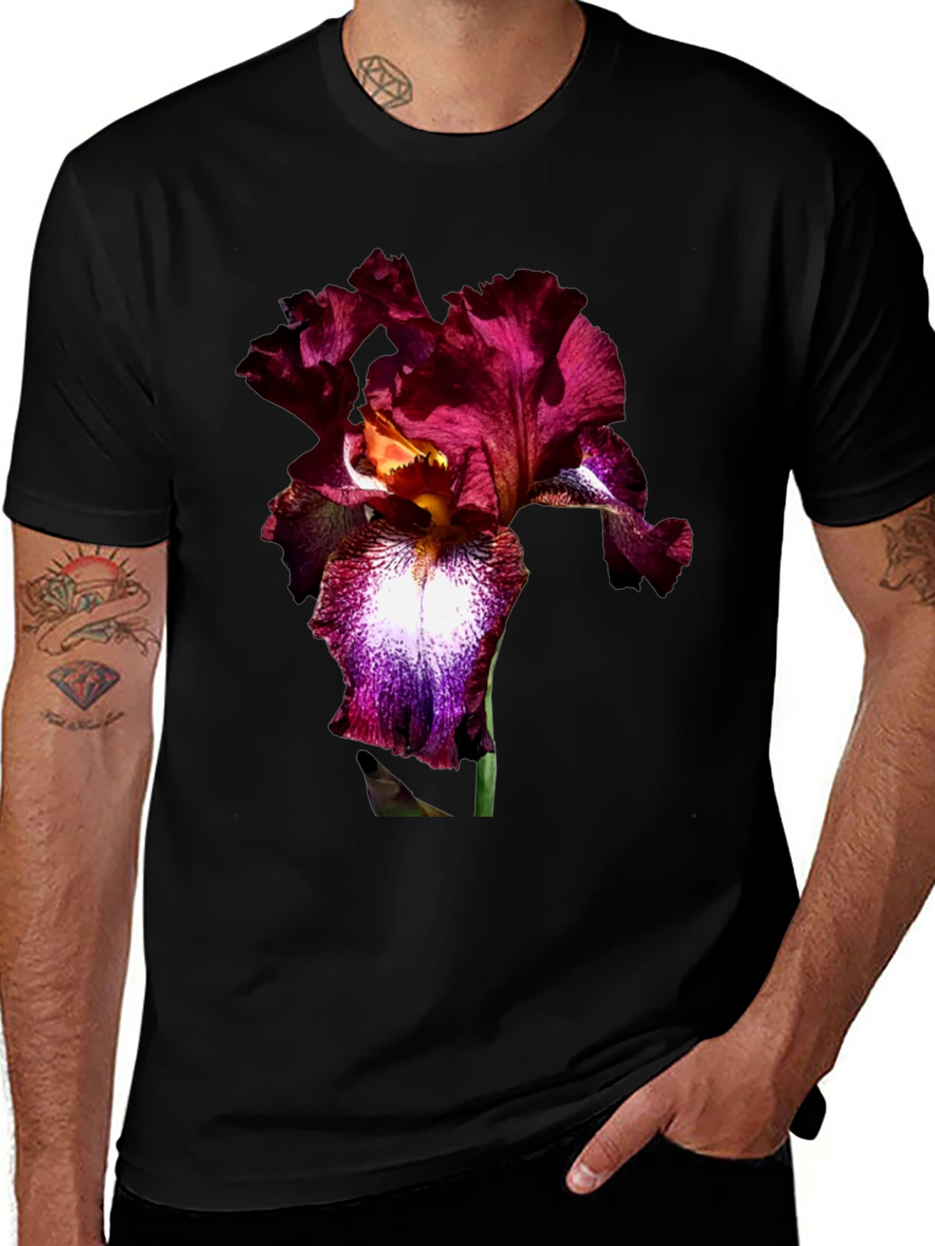 Variant 14 of Floral Iris Print Black T-Shirt