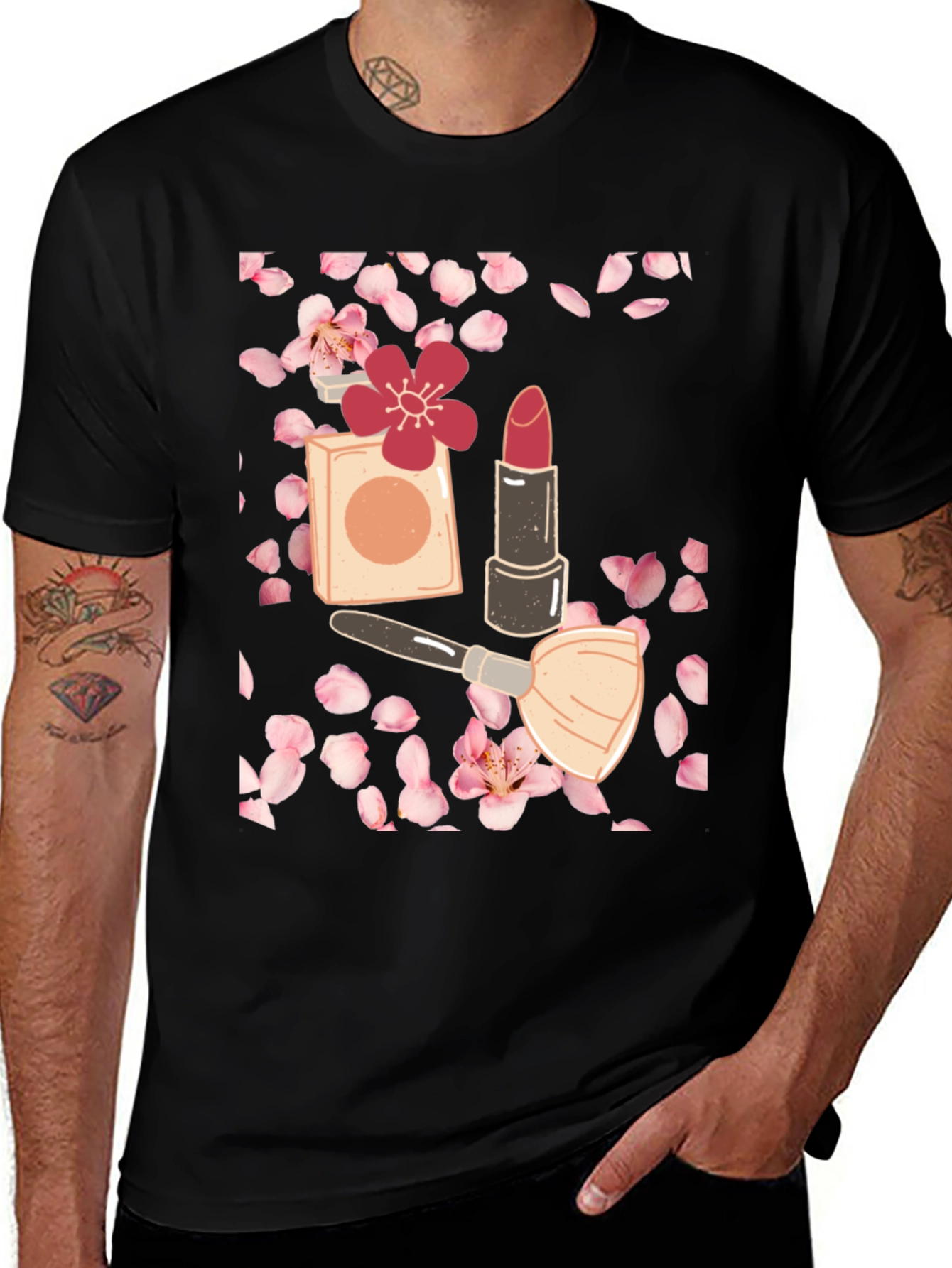 Variant 11 of Blossom Beauty T-Shirt: Makeup & Floral Design
