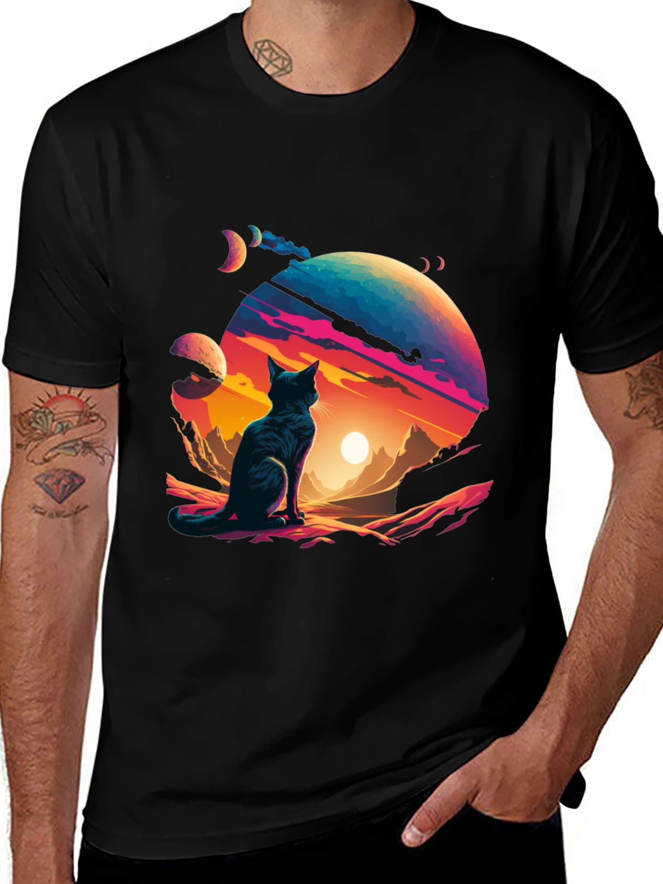 Variant 13 of Cosmic Cat T-Shirt - Stylish Galaxy Design