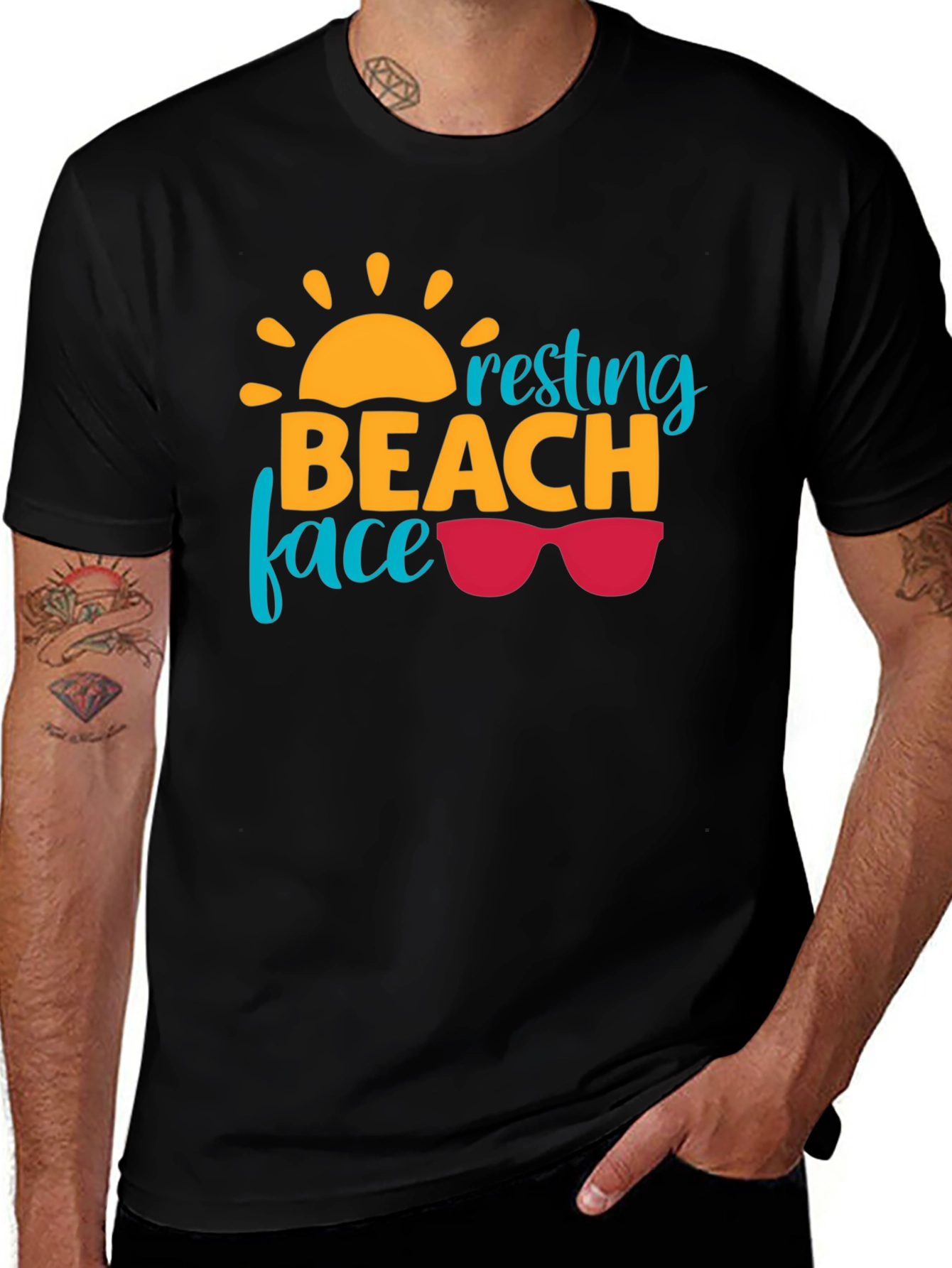 Variant 4 of Resting Beach Face Graphic T-Shirt - Black