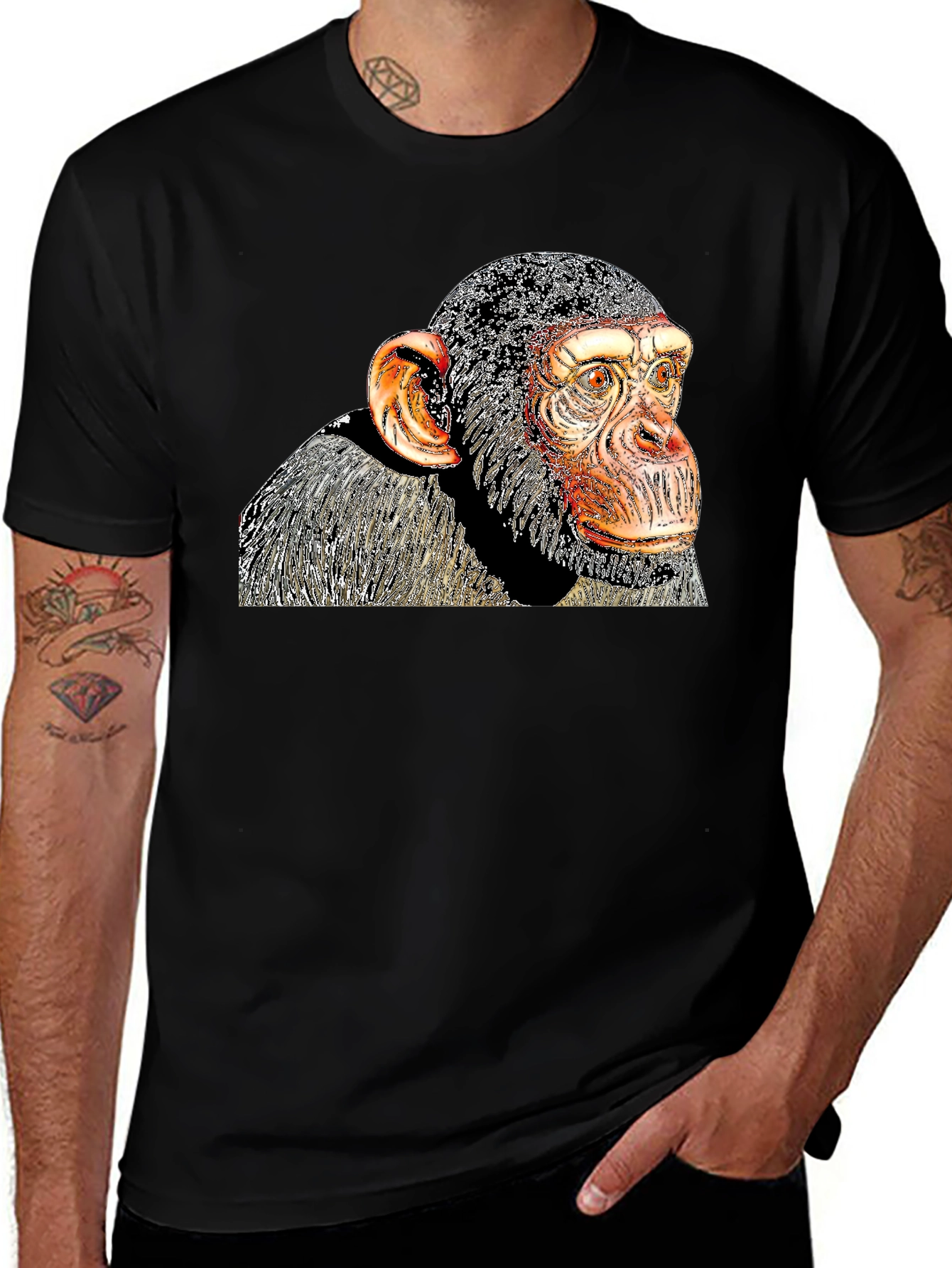 Variant 26 of Chimpanzee Graphic Tee - Black Crew Neck