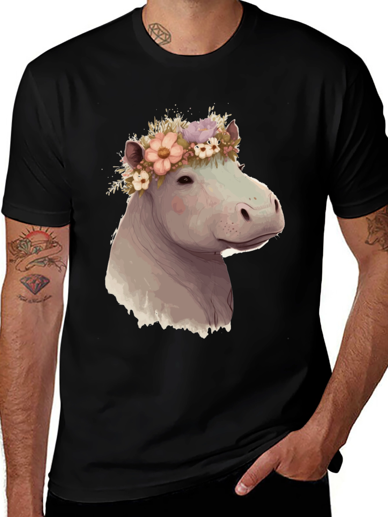 Variant 7 of Hippo with Flower Crown Graphic T-Shirt