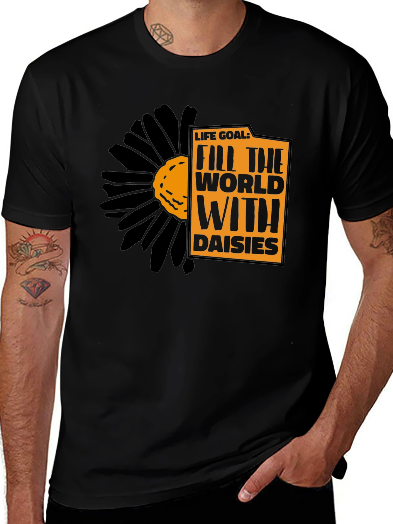 Variant 9 of Life Goal Daisies Graphic Tee - Black Unisex T-Shirt