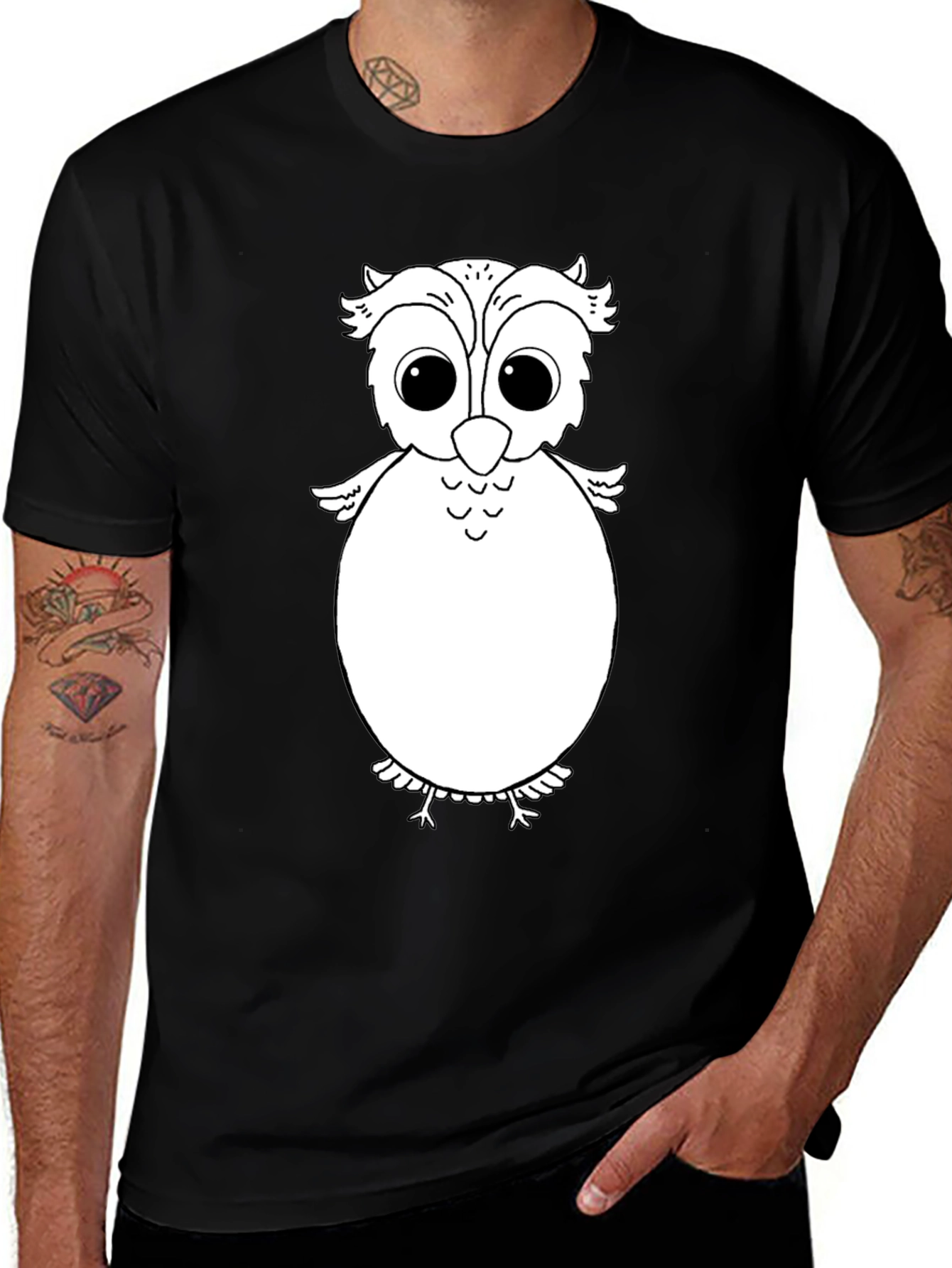 Variant 16 of Owl Graphic Tee - Black Cotton Comfort