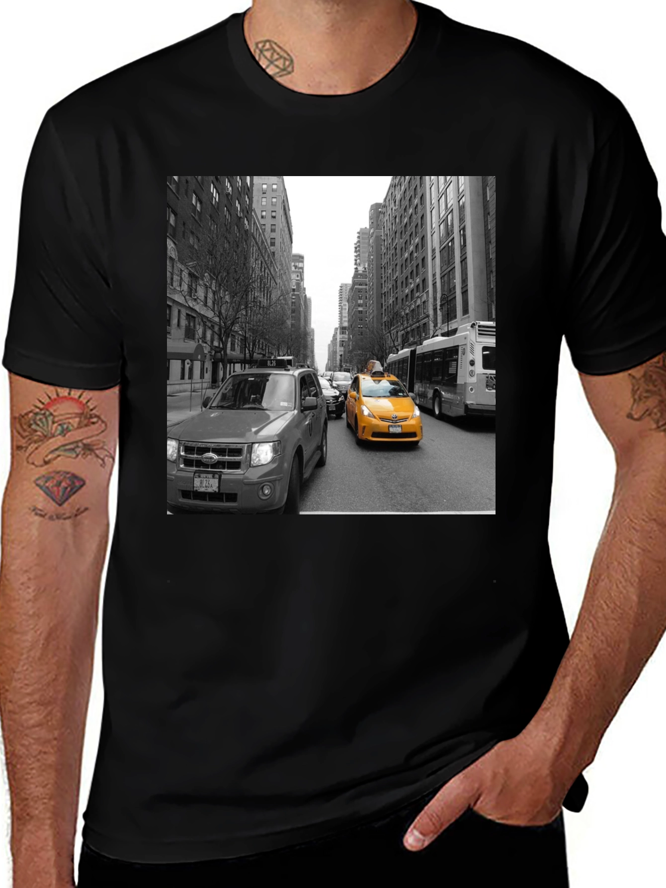 Variant 2 of NYC Taxi Graphic Tee - Black Cotton T-Shirt