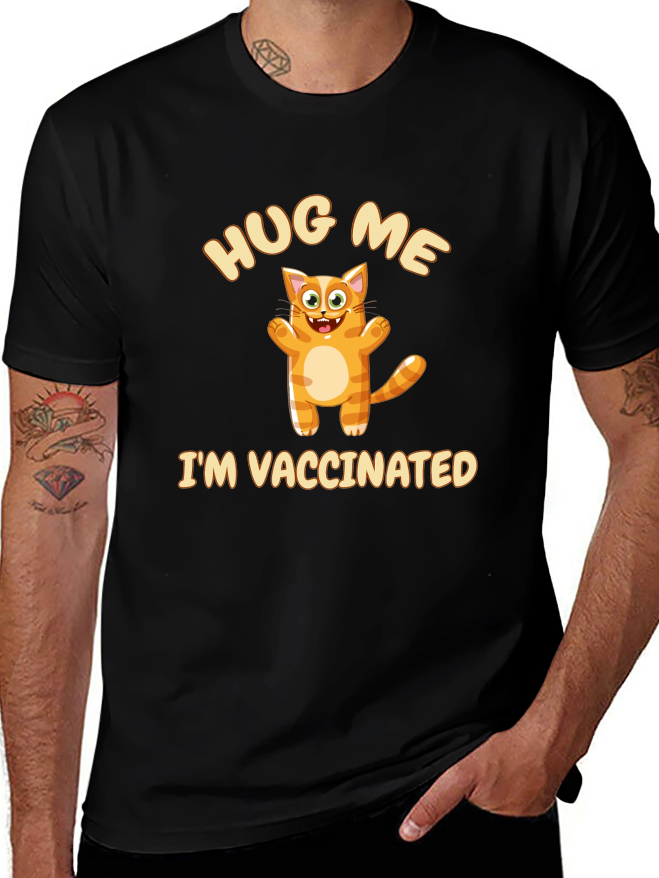 Variant 24 of Hug Me I'm Vaccinated Cat Graphic T-Shirt