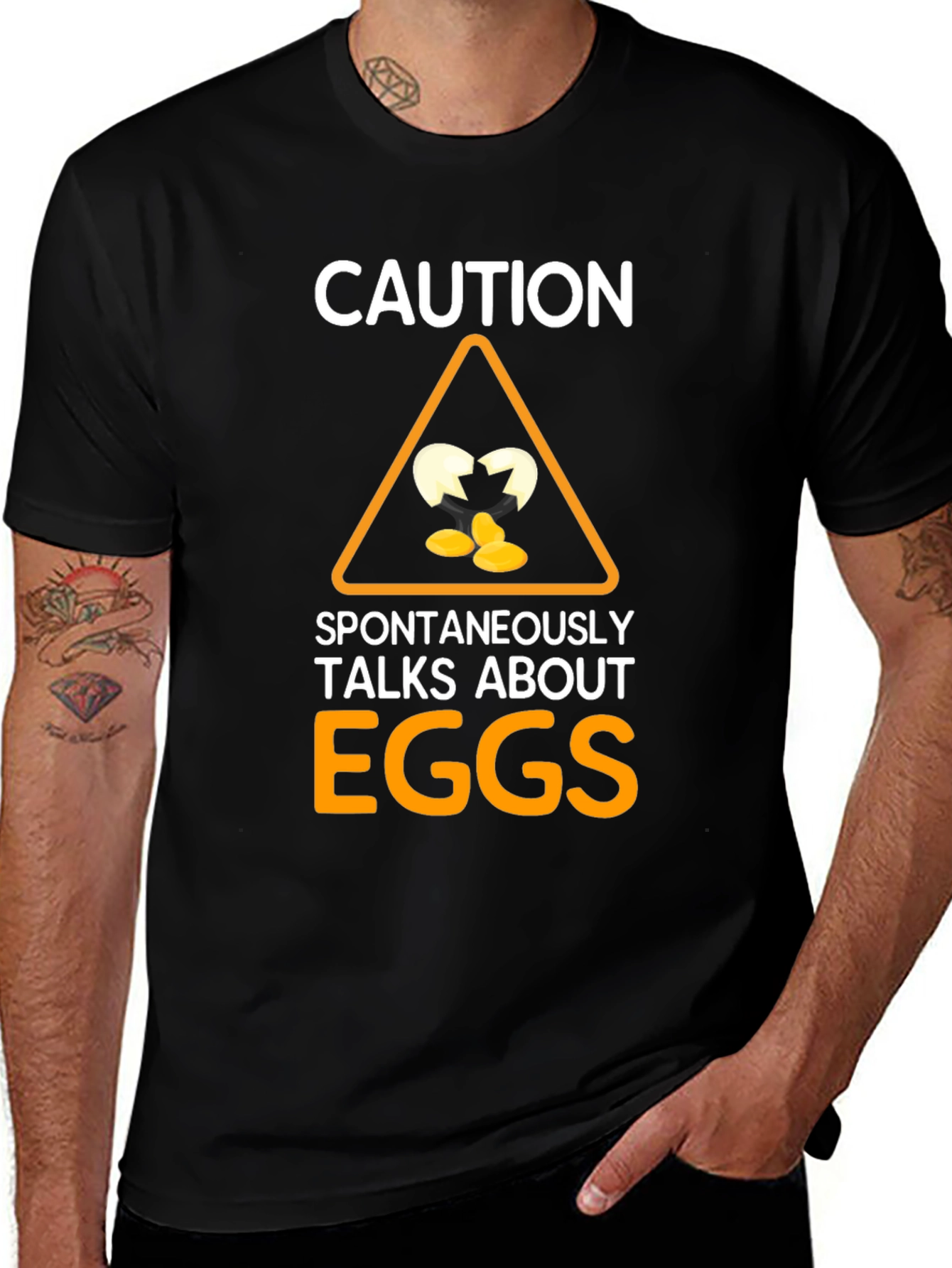 Variant 14 of Caution Spontaneously Talks About Eggs Black T-Shirt