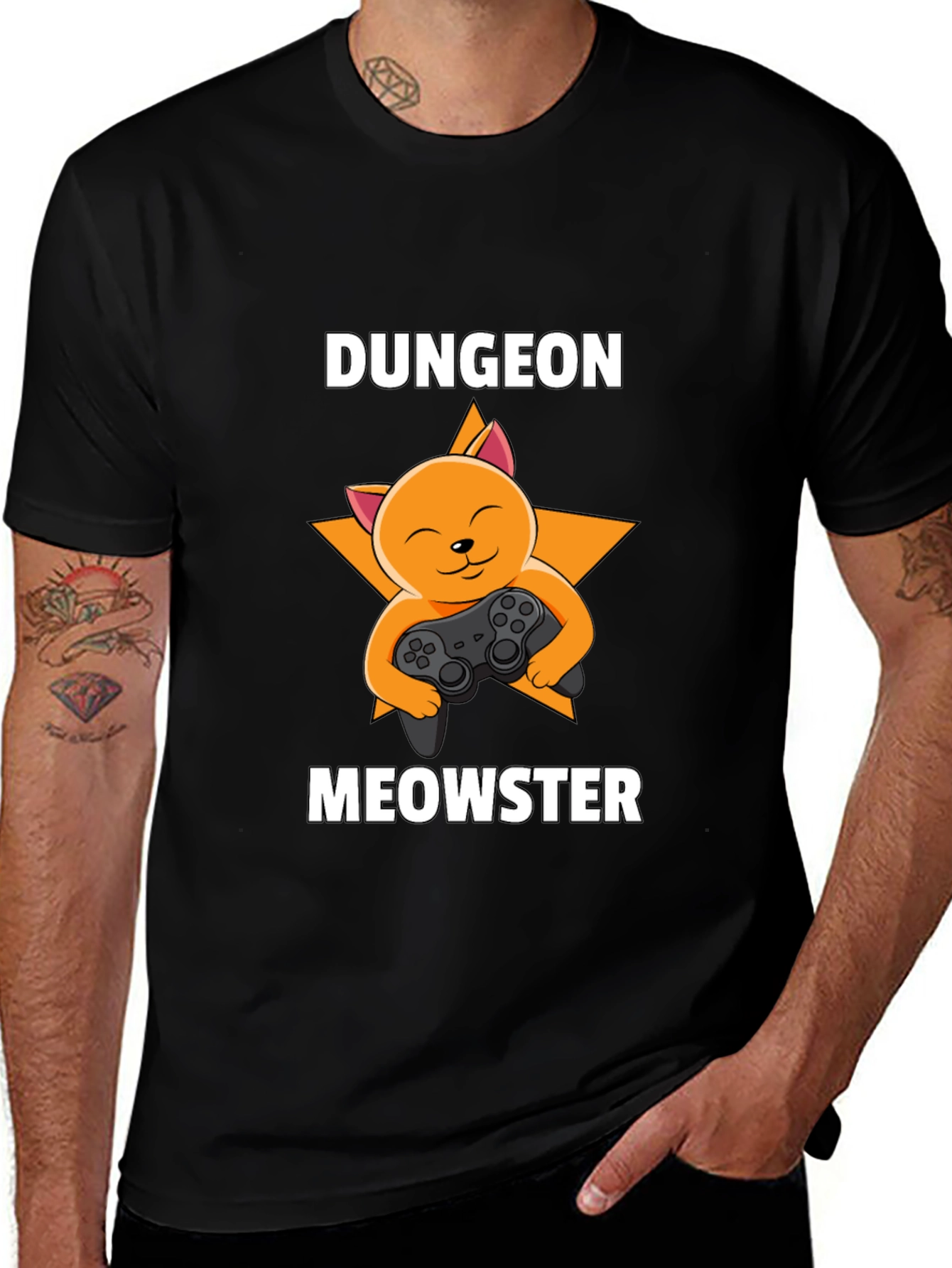 Variant 5 of Dungeon Meowster Black T-Shirt - Gaming Cat Design