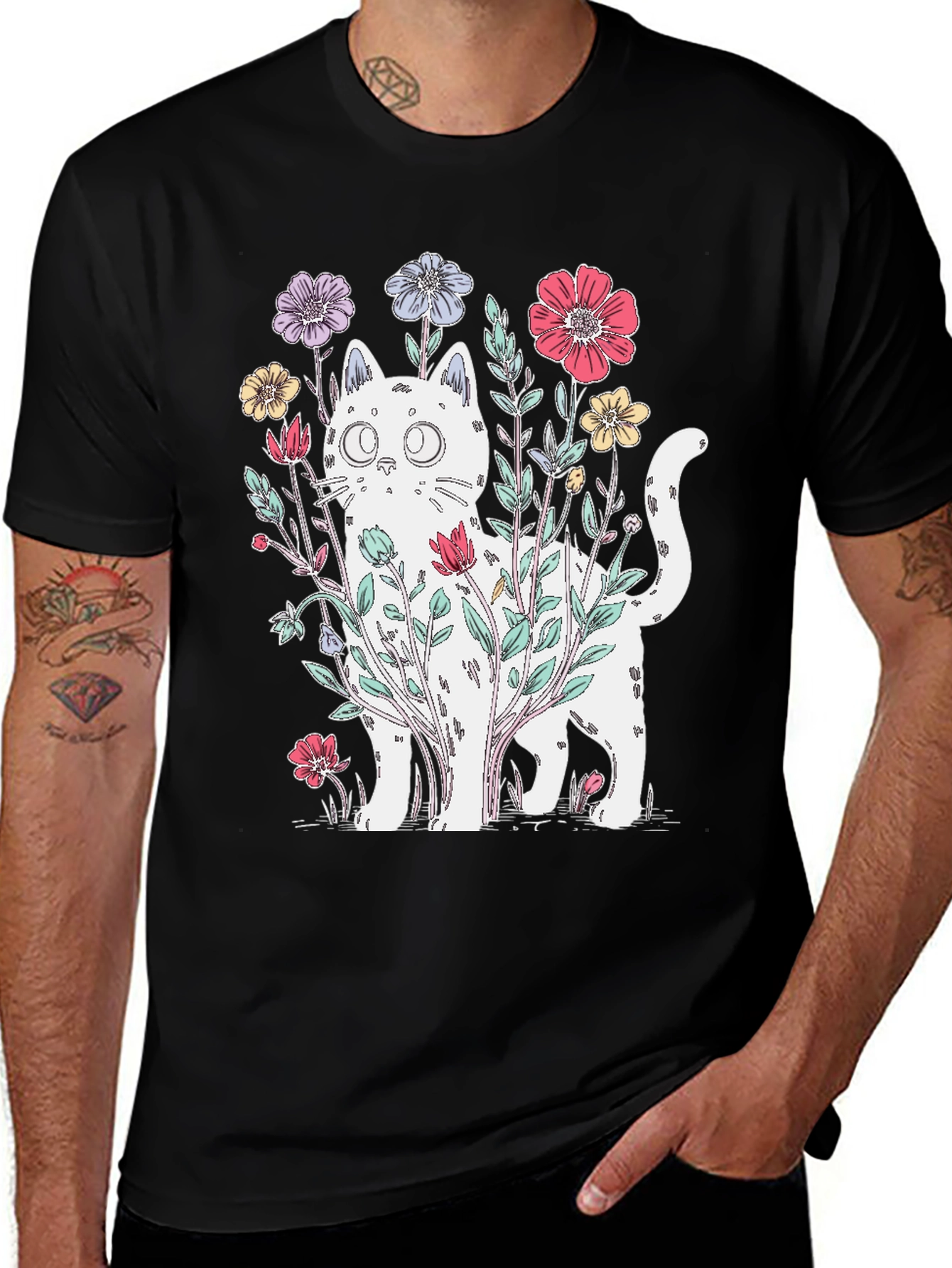 Variant 8 of Floral Cat Graphic T-Shirt - Unisex Tee