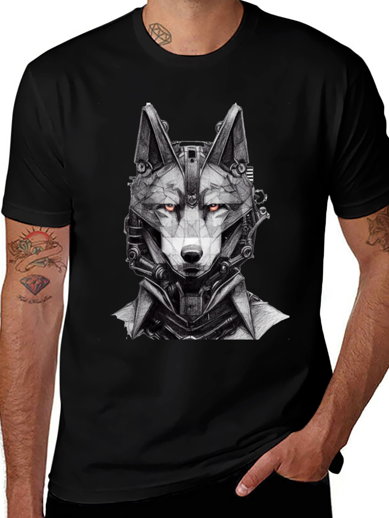 Variant 9 of Cyberpunk Wolf Graphic Tee - Black