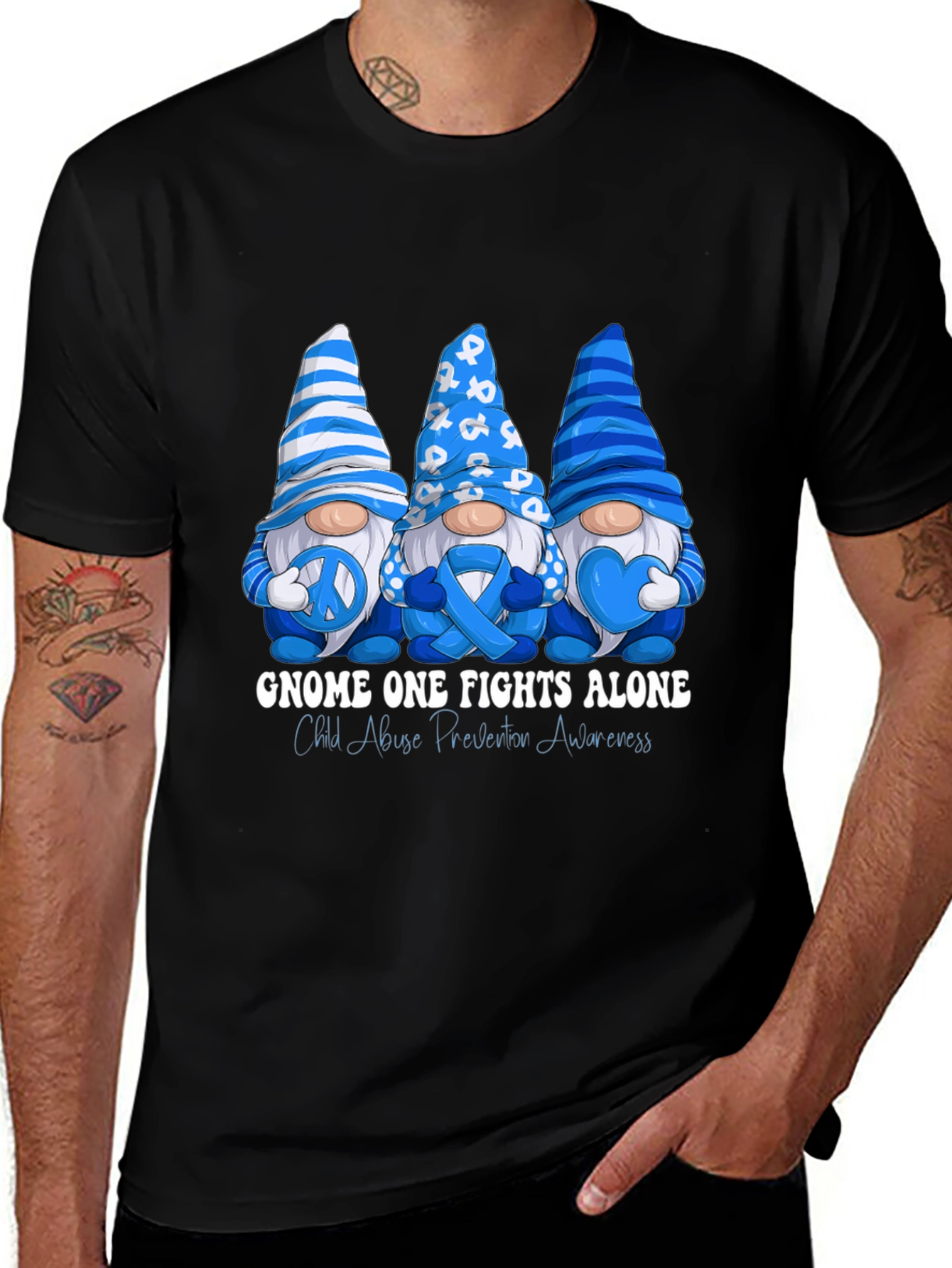 Variant 30 of Gnome One Fights Alone Child Abuse Awareness T-Shirt