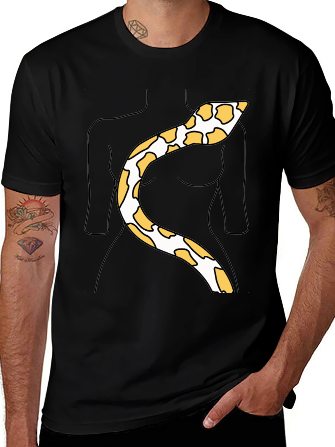 Variant 26 of Snakeskin Print Tee - Funny Body Outline Top