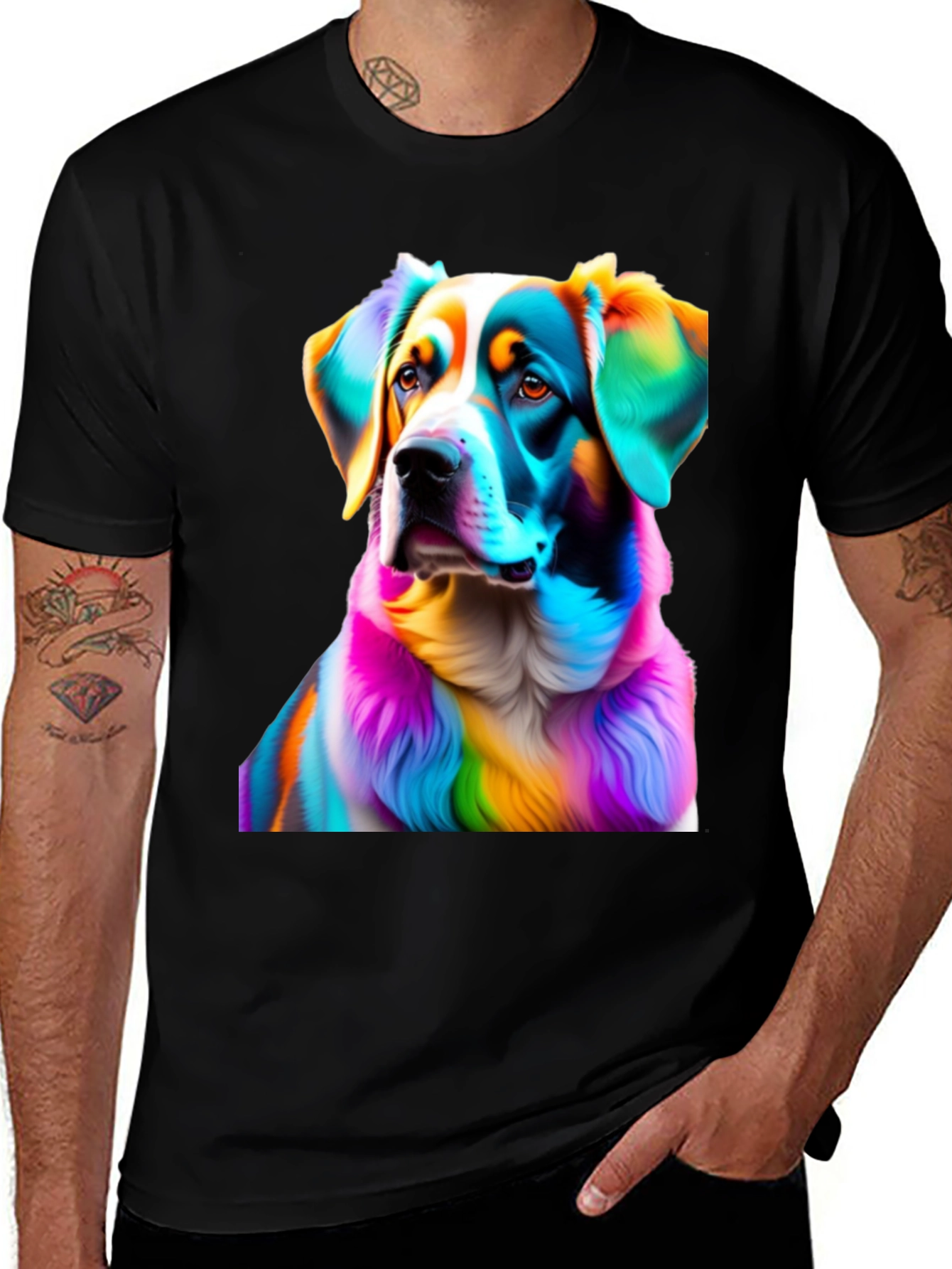Variant 2 of Rainbow Dog Portrait Black T-Shirt