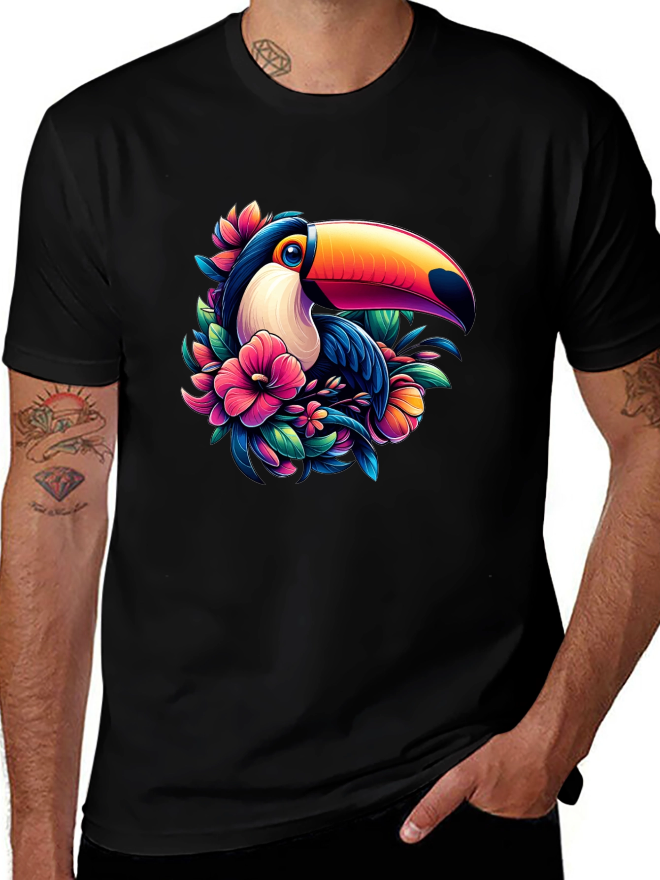 Variant 13 of Tropical Toucan Graphic Tee - Vivid Bird & Floral Design
