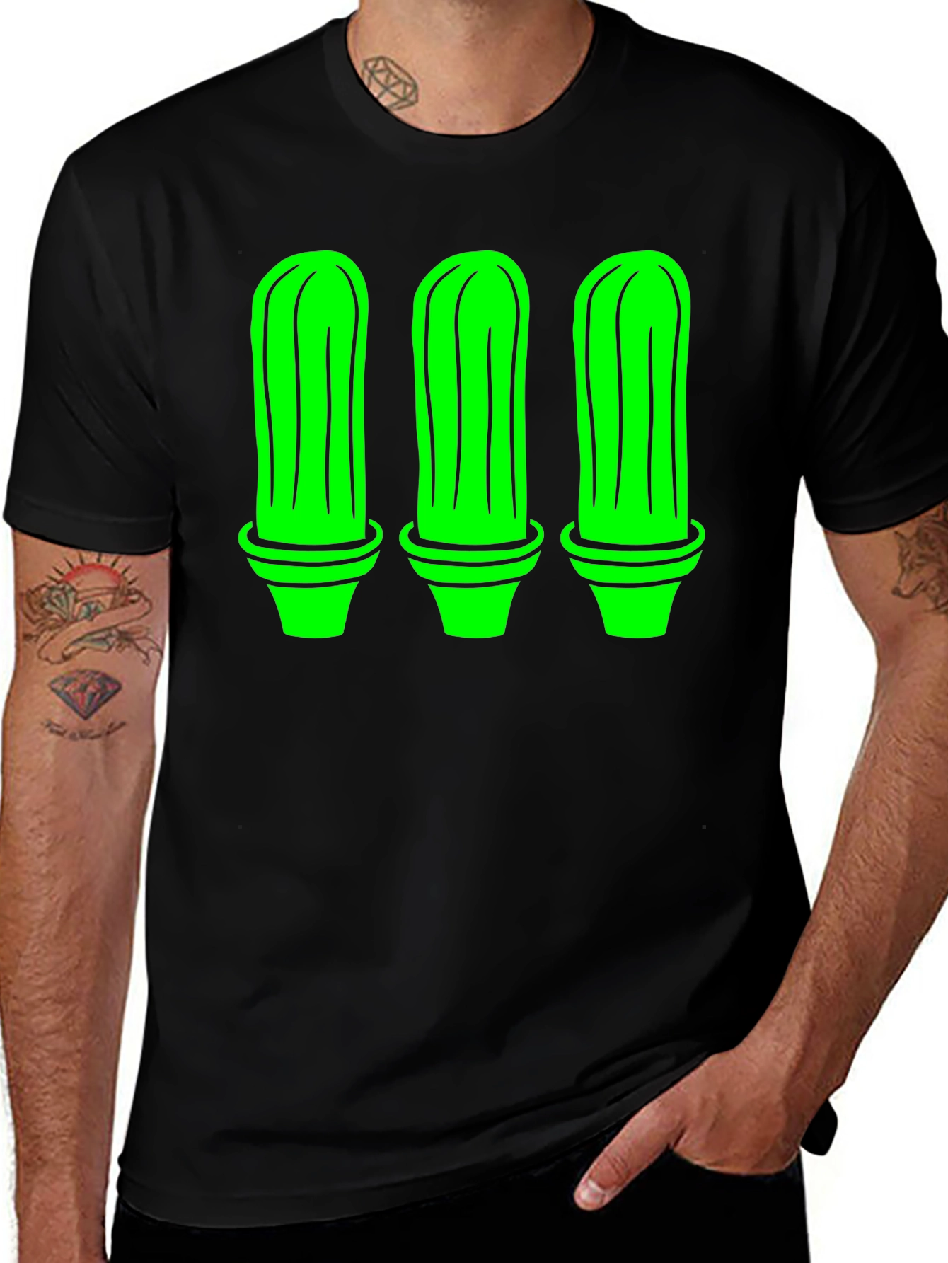 Variant 23 of Cactus Trio Graphic Tee - Black Cotton T-Shirt
