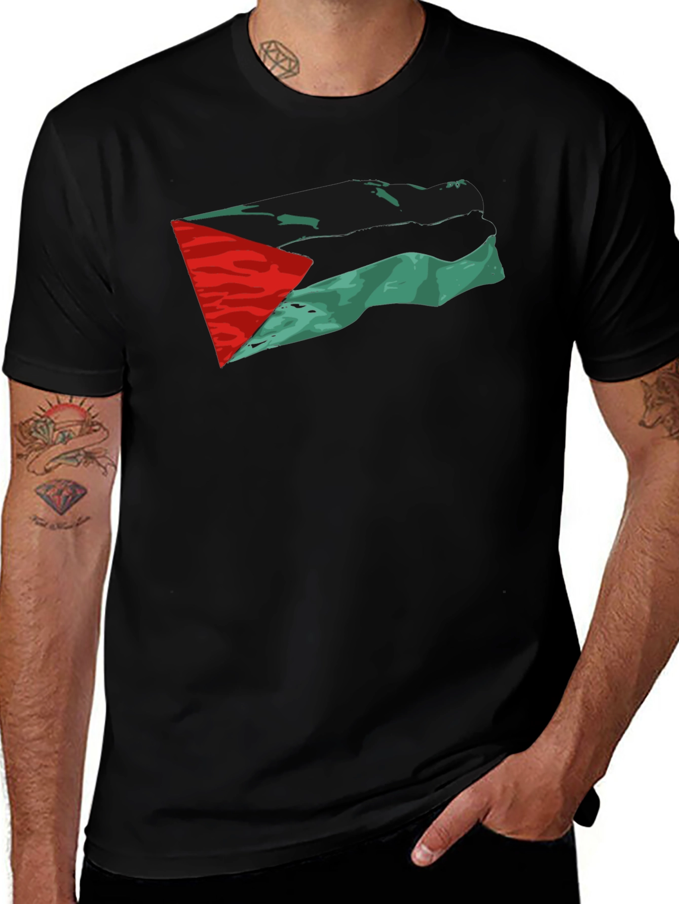 Variant 26 of Palestine Flag T-Shirt - Black Cotton Tee