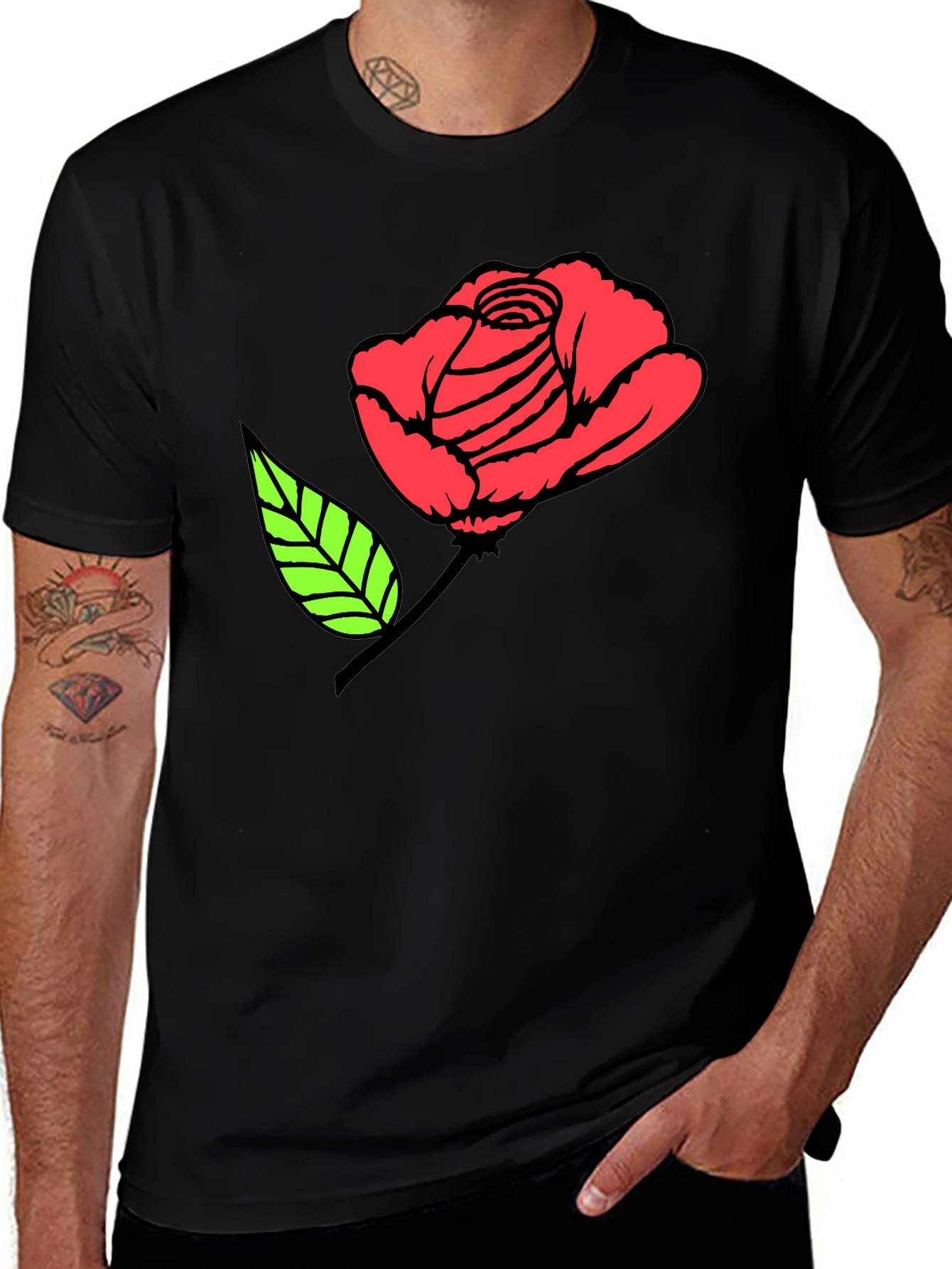 Variant 3 of Red Rose Graphic Black T-Shirt