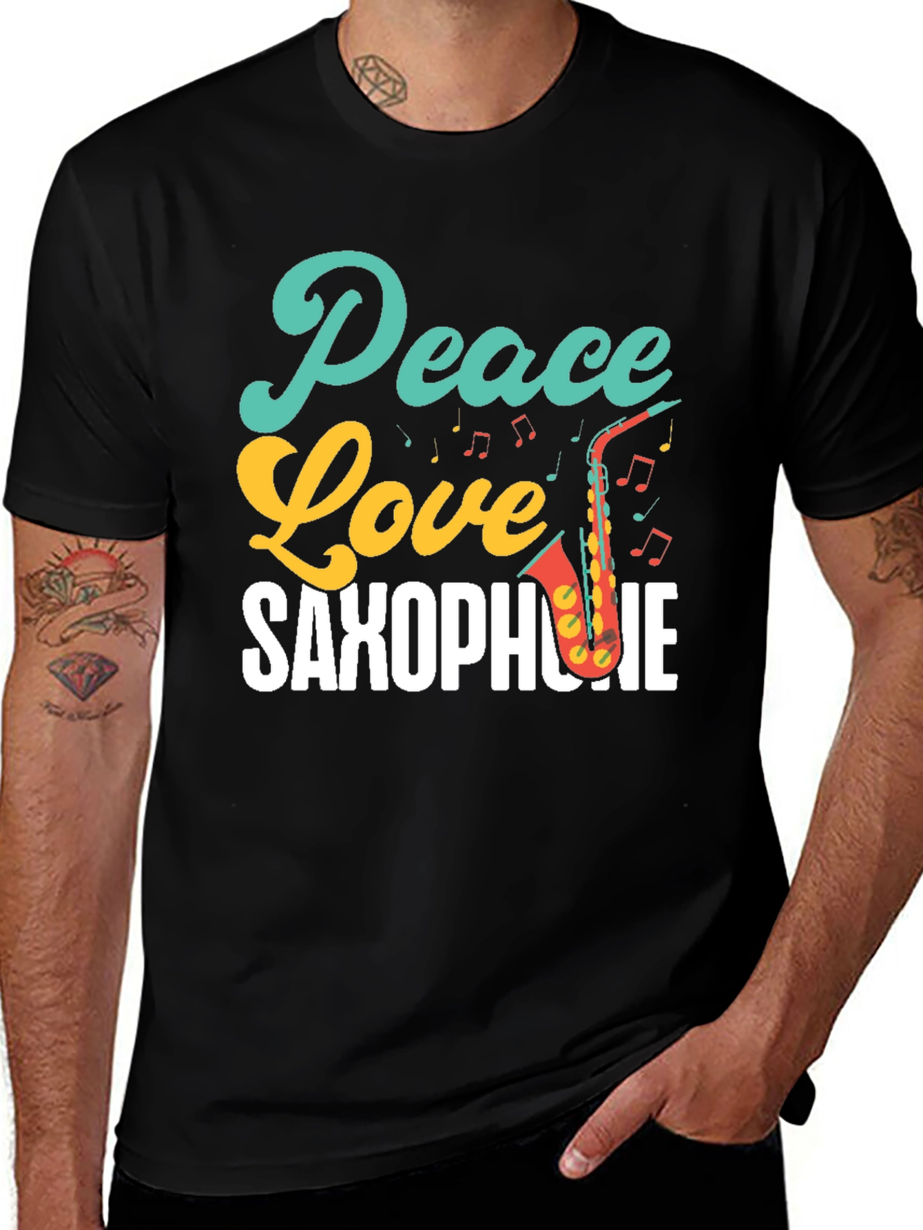Peace Love Saxophone Graphic T-Shirt