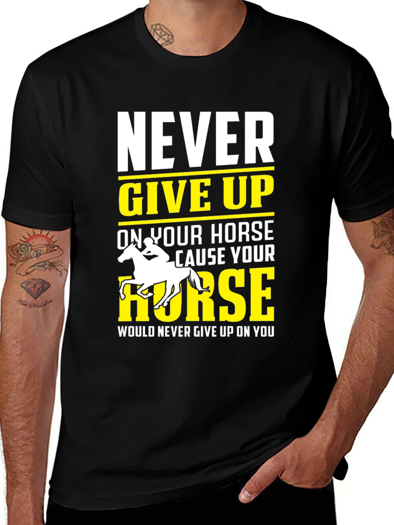 Variant 9 of Never Give Up Horse Graphic T-Shirt