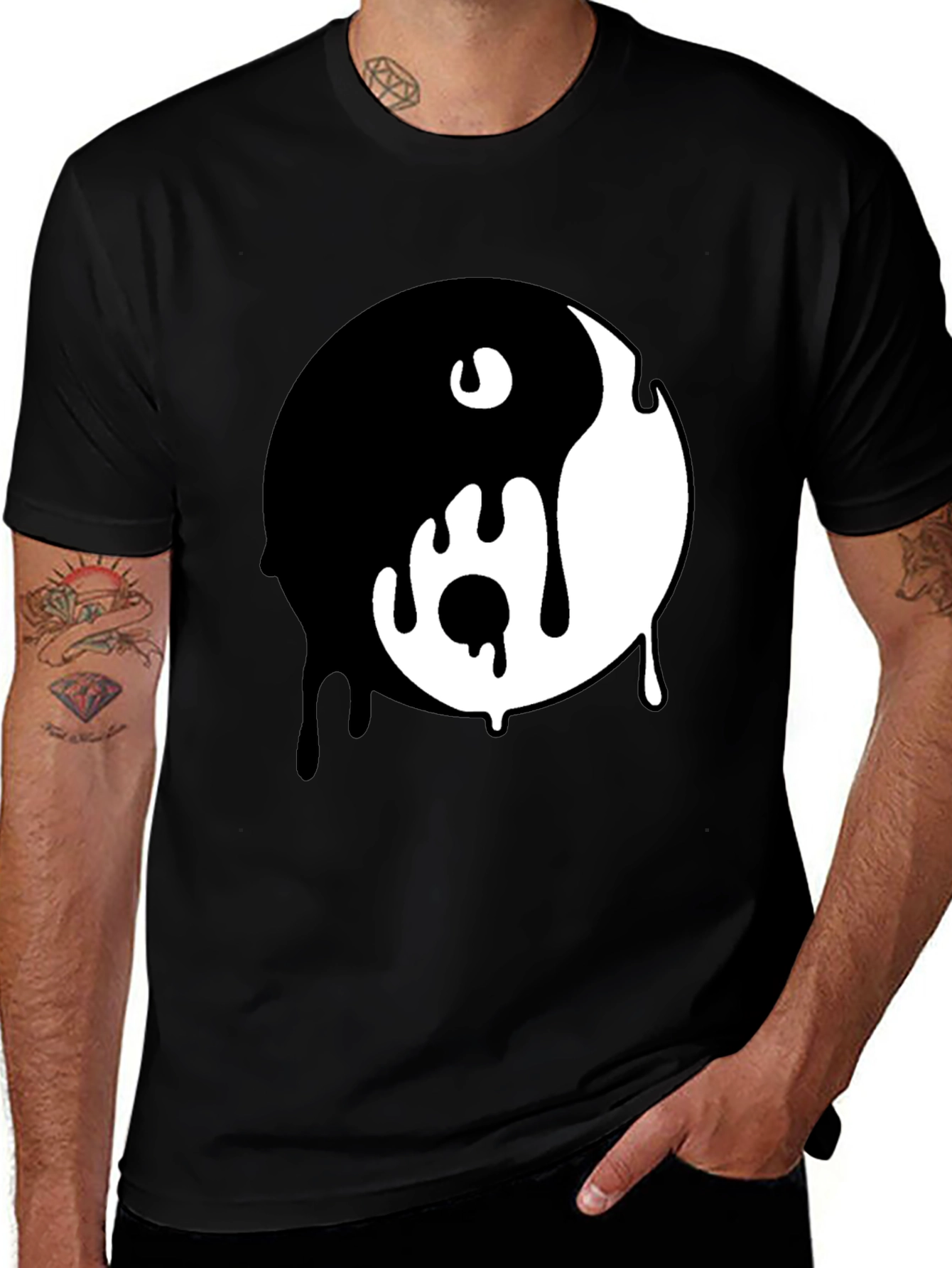 Variant 19 of Dripping Yin Yang Graphic Tee - Black Cotton Blend