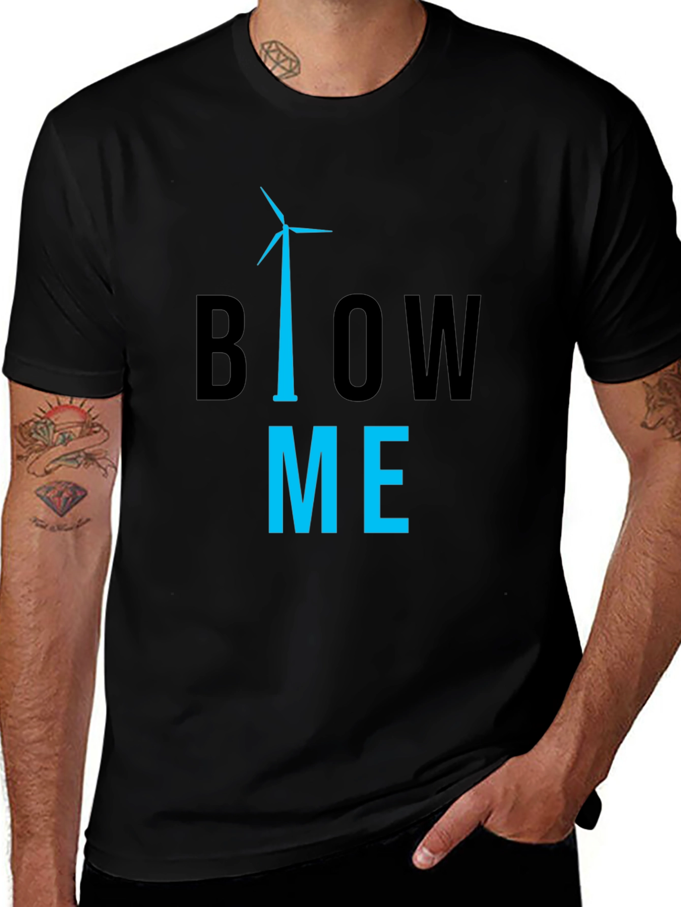 Variant 7 of Funny Blow Me Wind Turbine T-Shirt