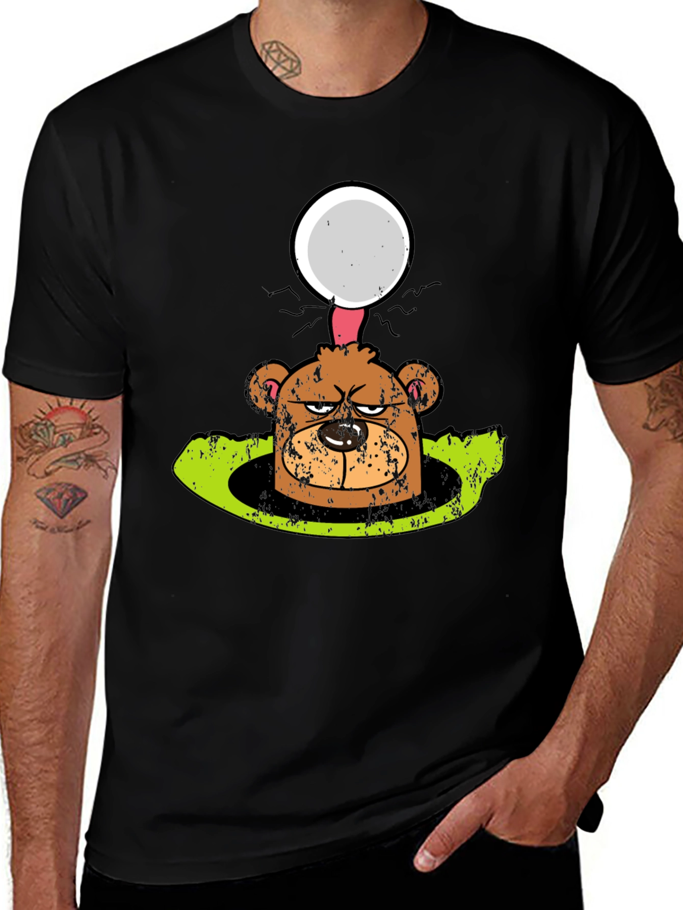 Variant 18 of Funny Angry Bear Golf Ball Hole Black T-Shirt