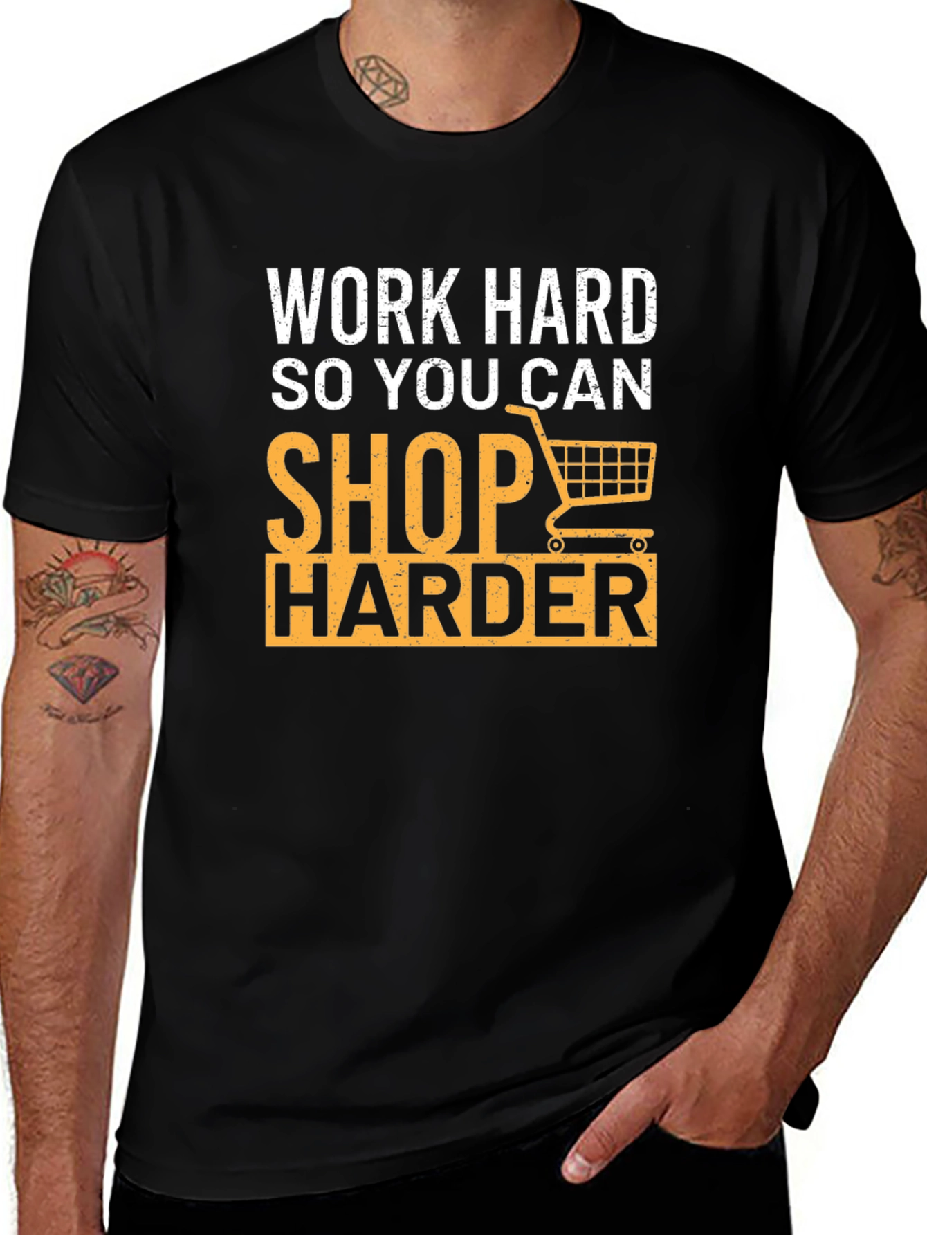 Variant 18 of Work Hard Shop Harder Graphic Tee - Black Cotton T-Shirt