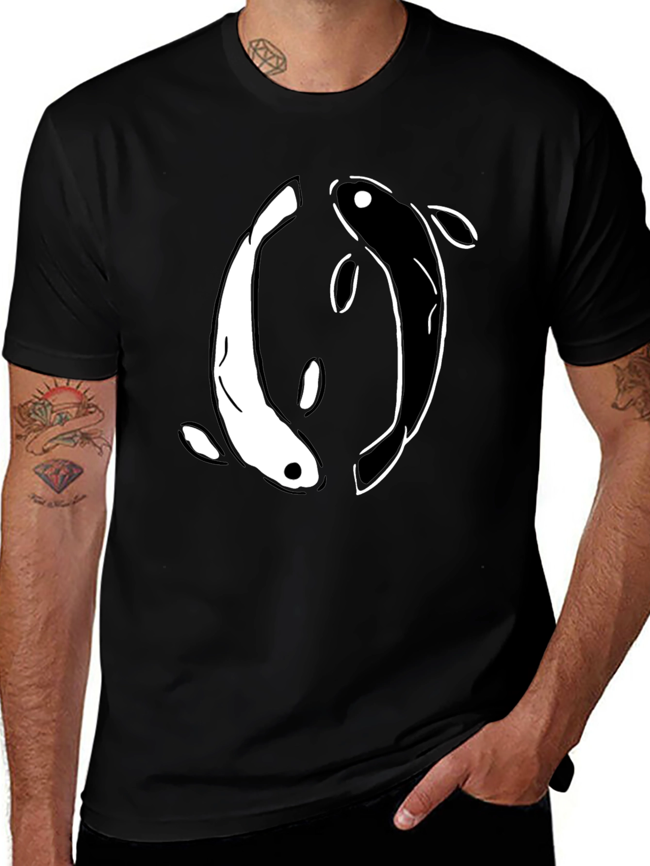 Yin Yang Koi Fish Graphic T-Shirt - Black